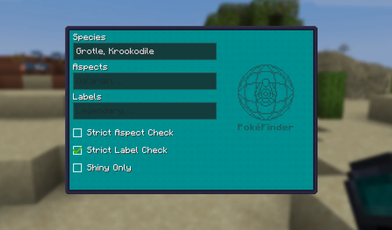 Интерфейс PokeFinder для мода Cobblemon.