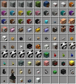 Все головы мобов и игроков в творческом инвентаре Minecraft 1.19.2 (мод Headed).