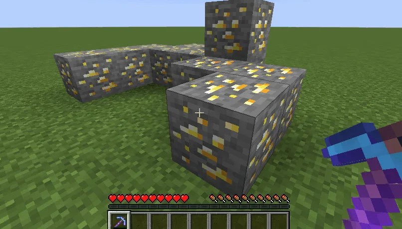 Добыча золотой руды с помощью мода Vein Mining.