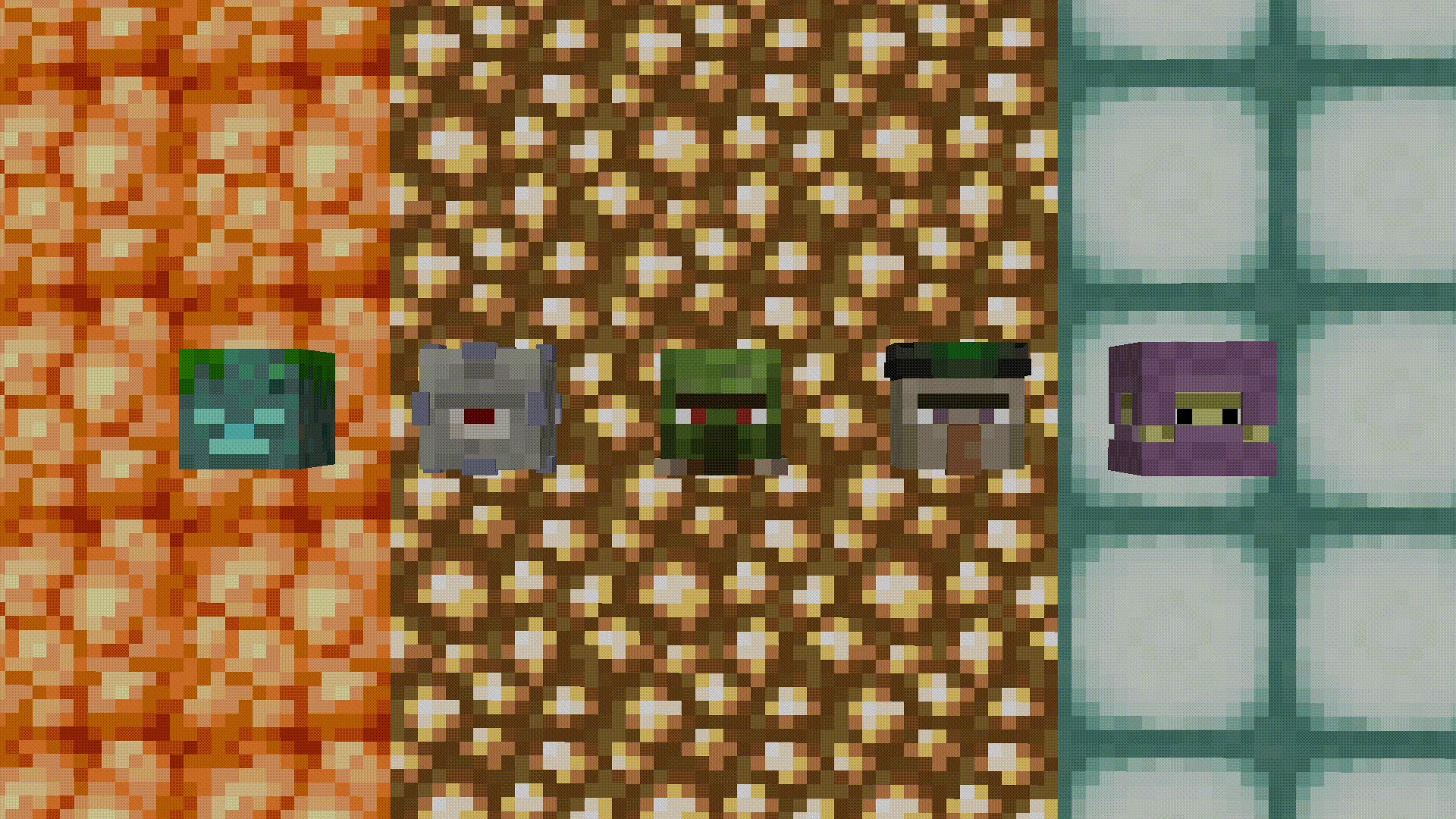 Сравнение стандартных блоков Minecraft с их аналогами для хромакея.