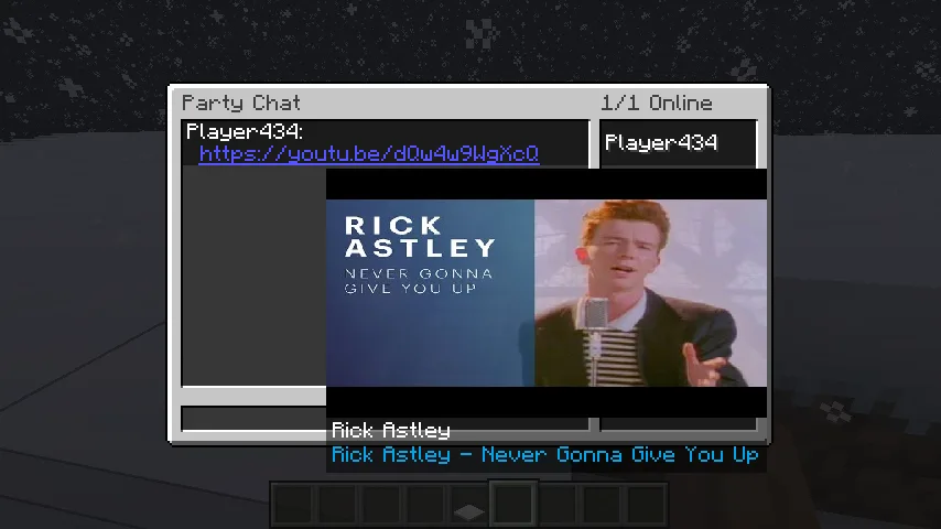 Интерфейс чата группы или гильдии с поддержкой просмотра встроенных ссылок в Minecraft.