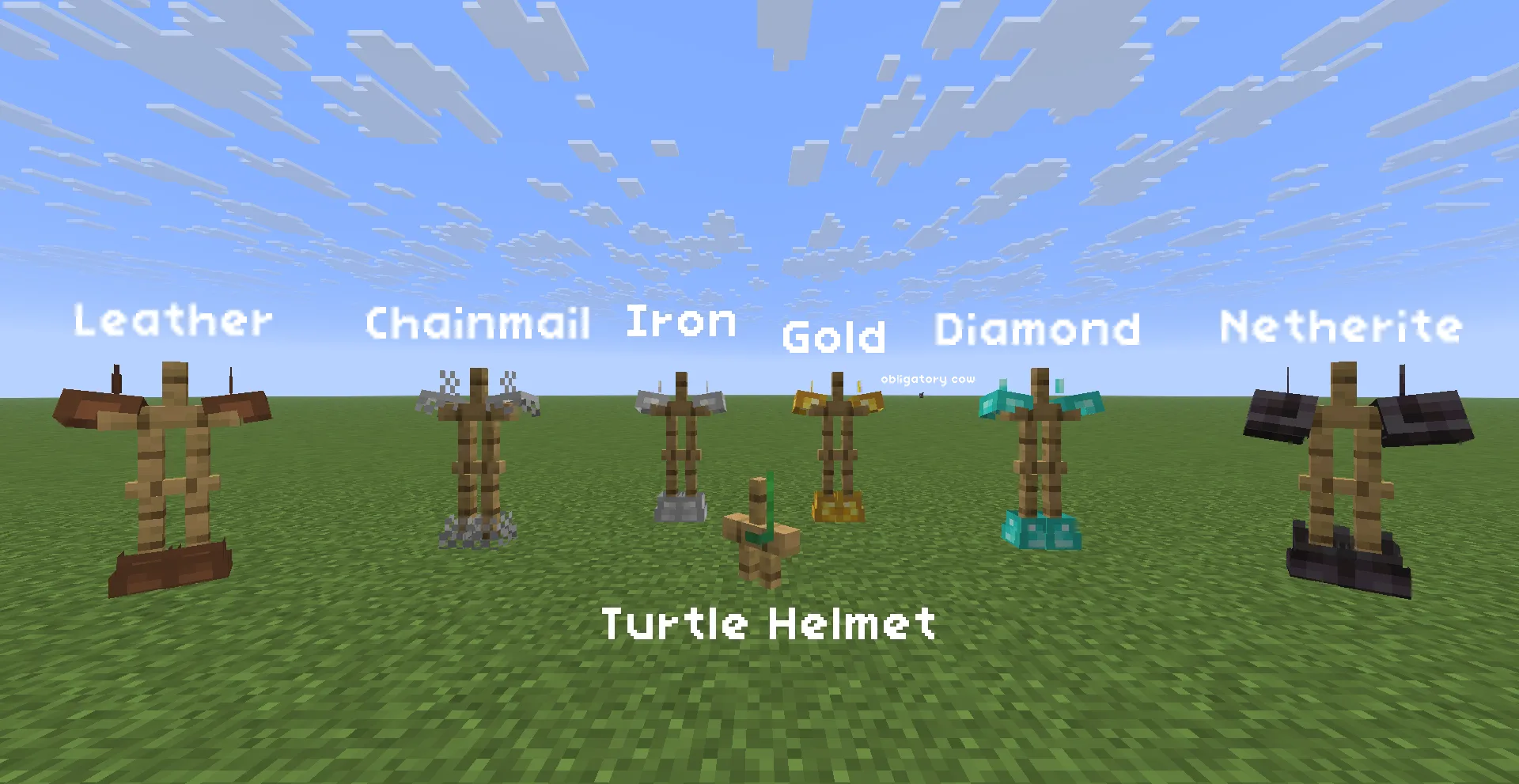 Корова в Minecraft, на которую надет мод Armor Reducer 3000.