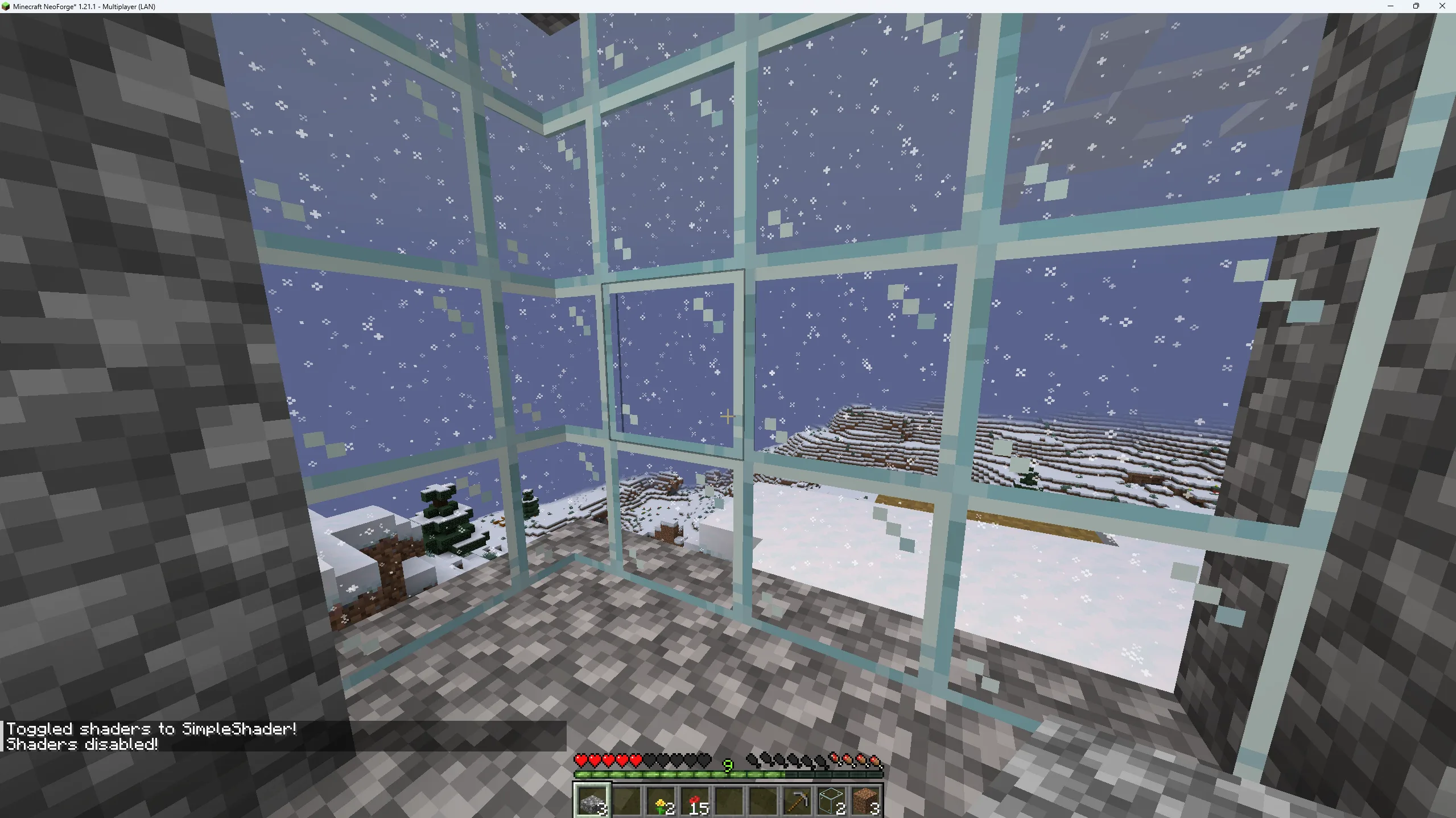 Скриншот Minecraft, показывающий ту же позицию и перспективу, что и предыдущий, с надписью "Disabled".