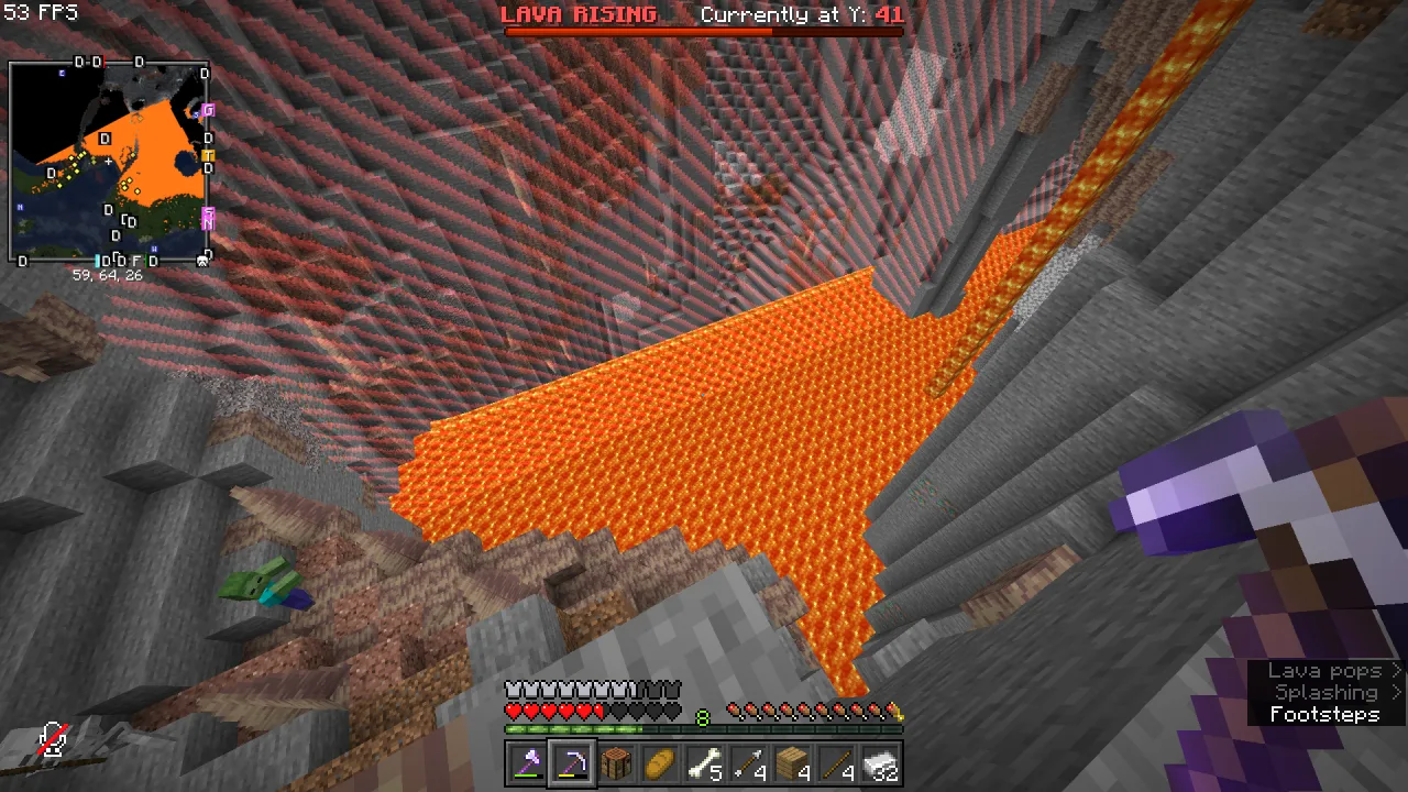 Поднимающаяся лава заполняет игровой мир Minecraft.