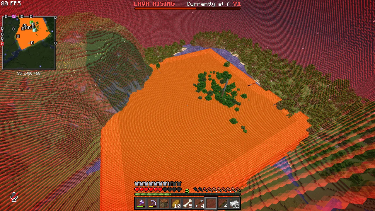 Лава поднимается к поверхности в Minecraft.