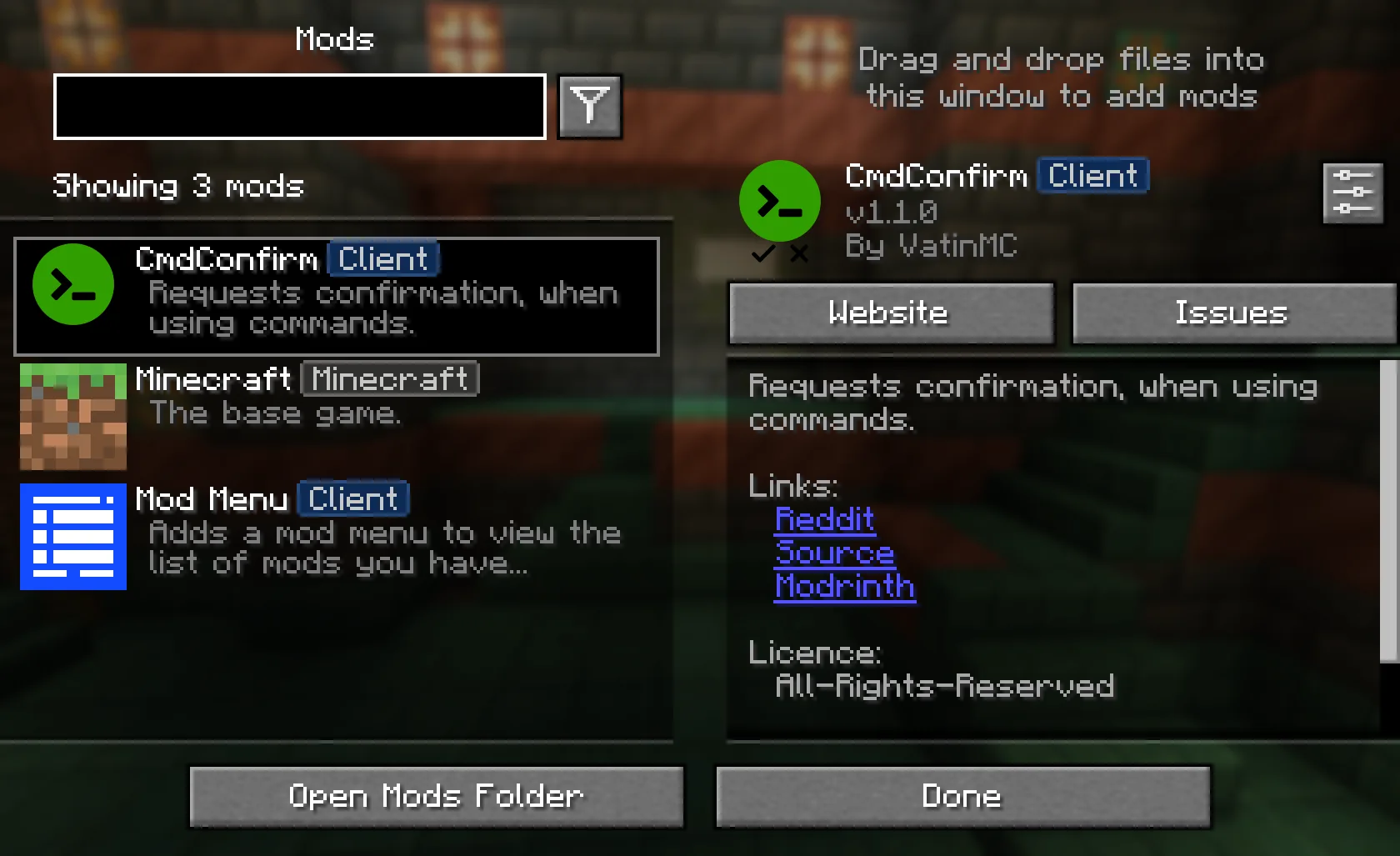 Поддержка Mod Menu в моде Cmd Confirm