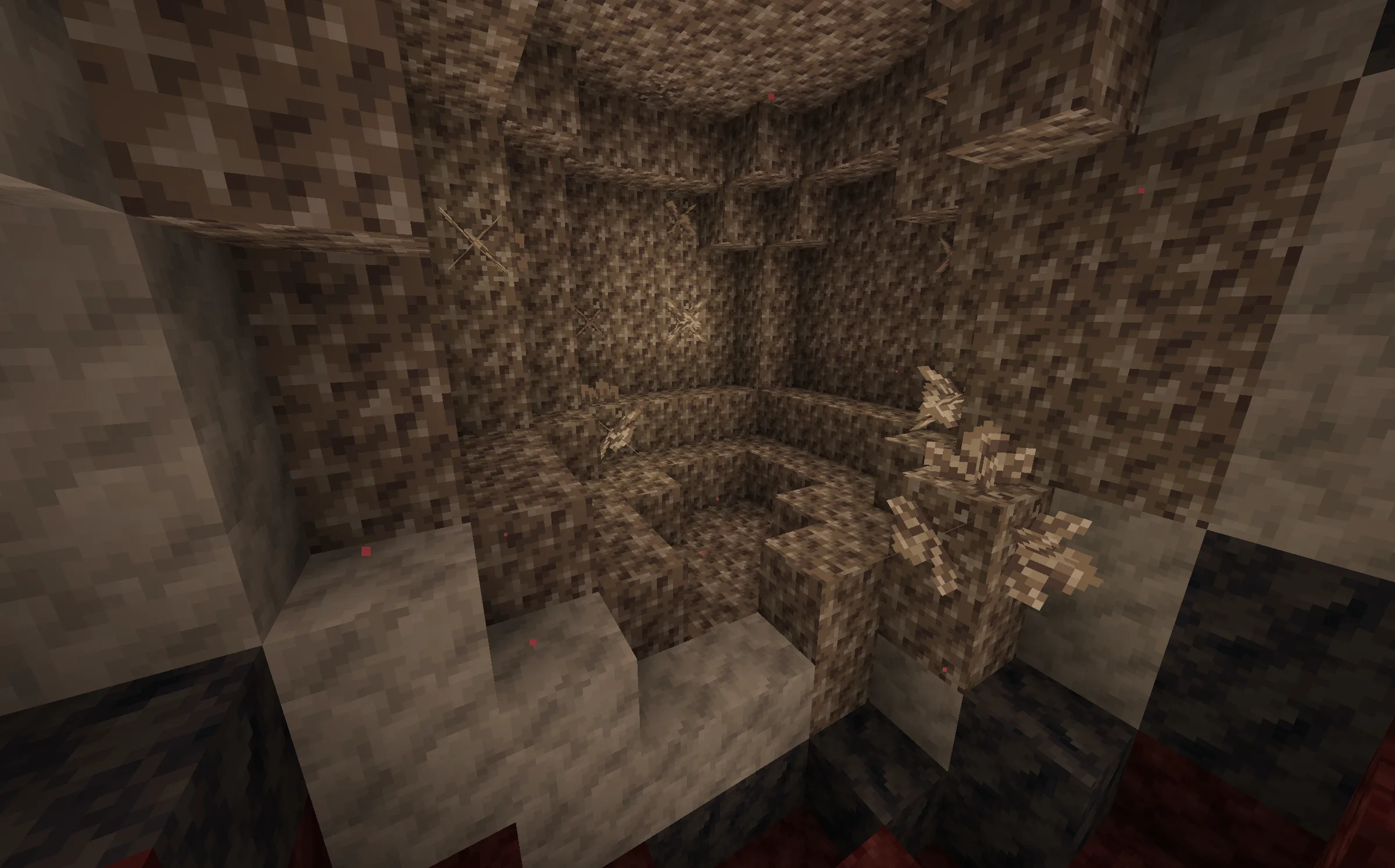 Кварцевая жеода, сгенерированная в Нижнем мире (мод Basic Materials).