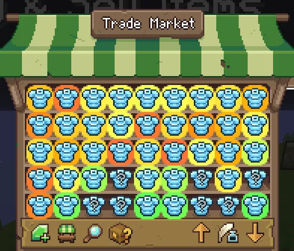 Интерфейс мода WynnExtras: цветовая индикация шкалы мифических предметов на торговой площадке.