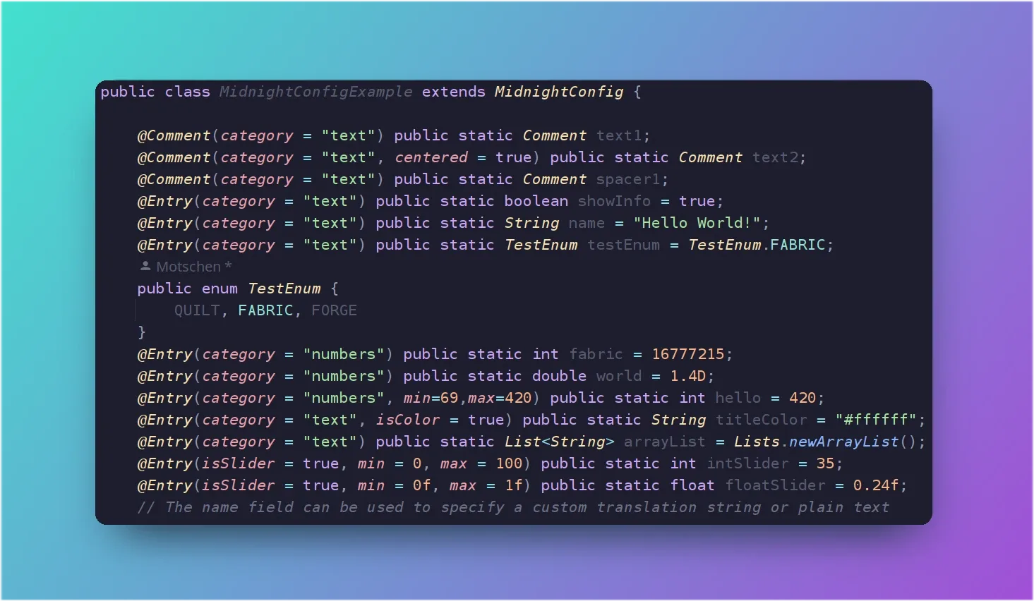 Пример экрана конфигурации в библиотеке MidnightLib.