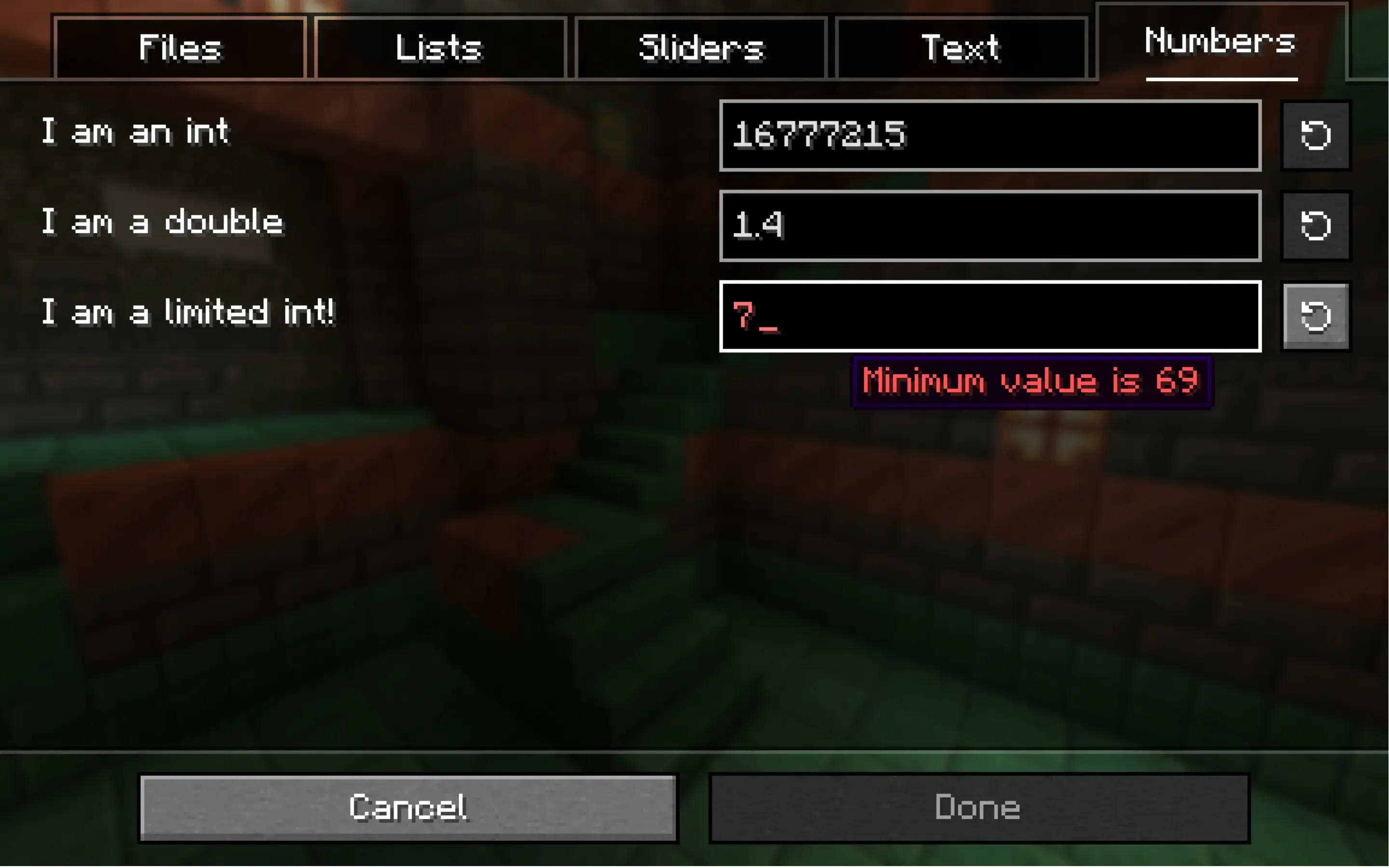 Окно с сообщением об ошибке в интерфейсе библиотеки MidnightLib.