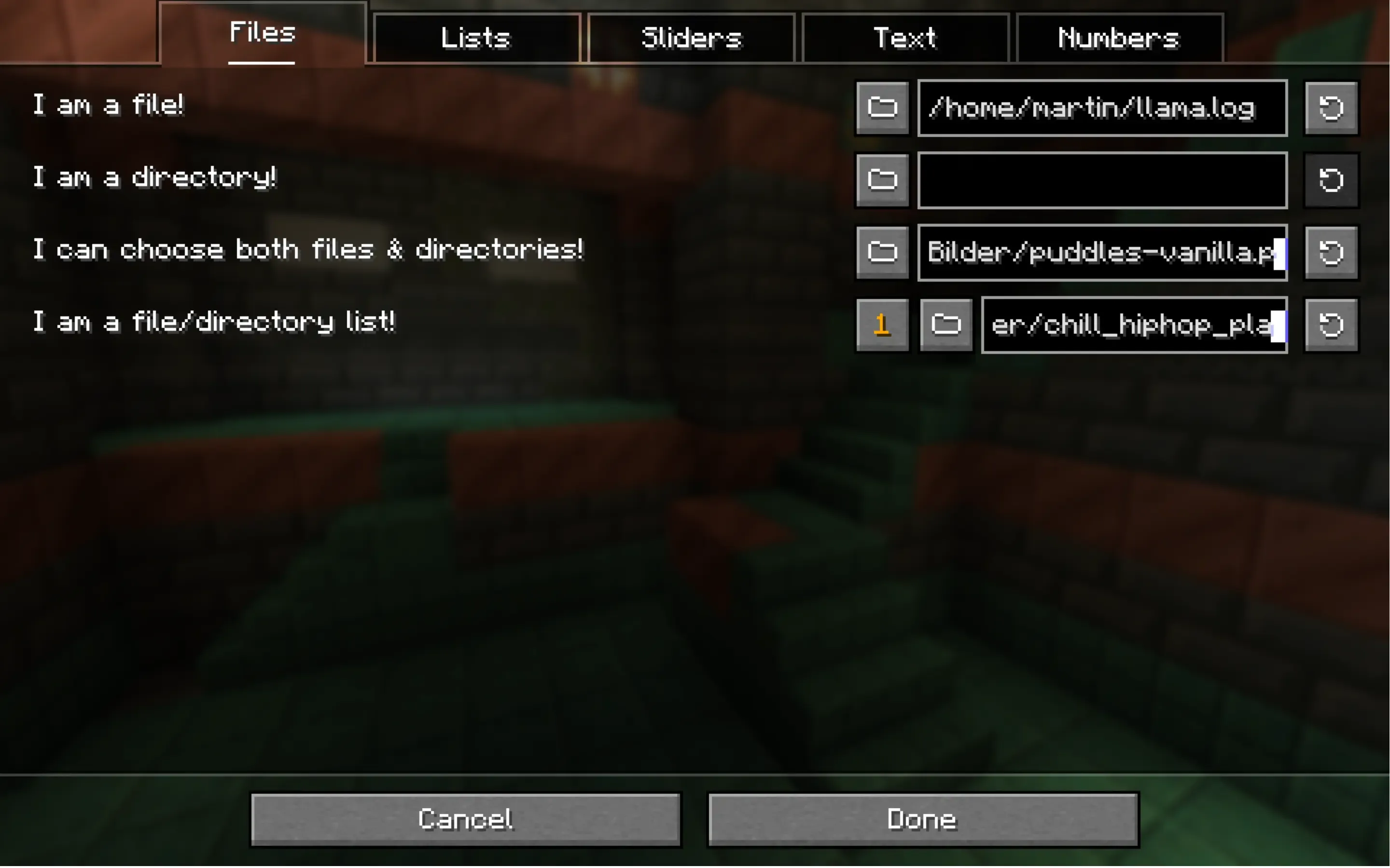 Окно выбора файлов и директорий в библиотеке MidnightLib.