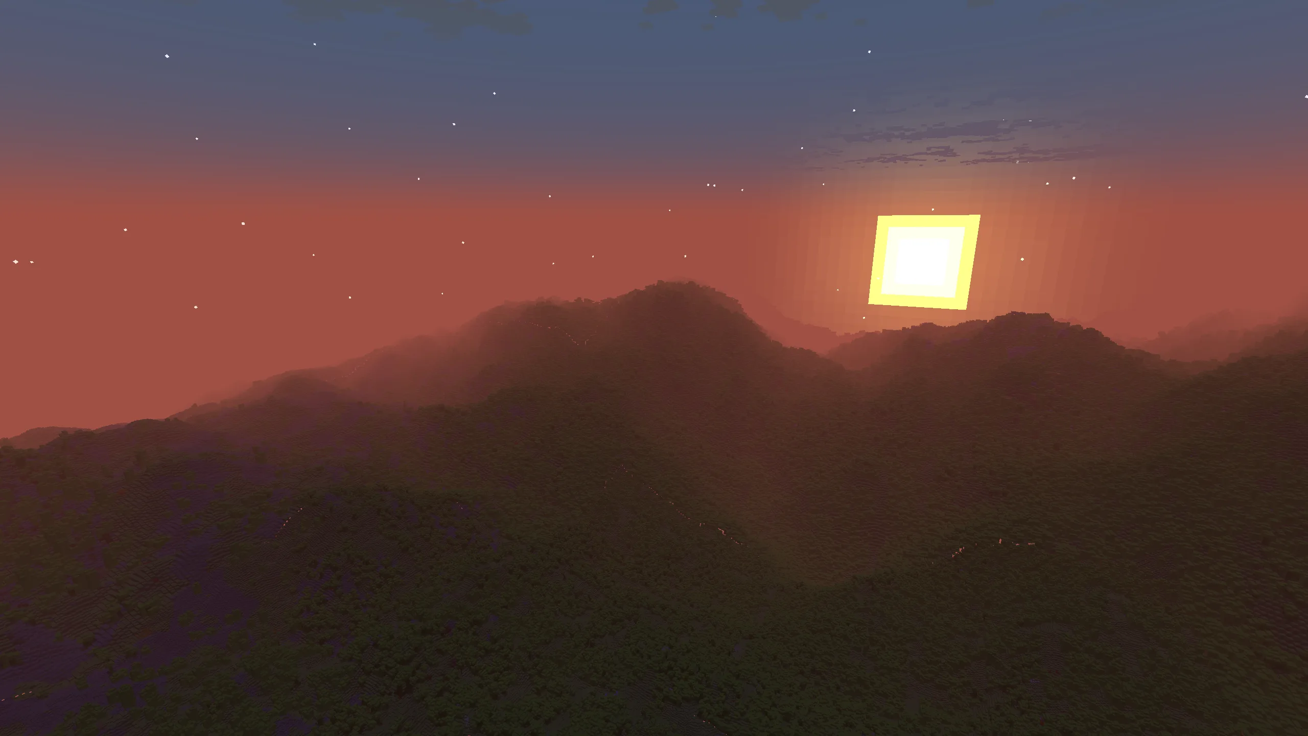 Закат в Minecraft с использованием шейдеров jjthunder.