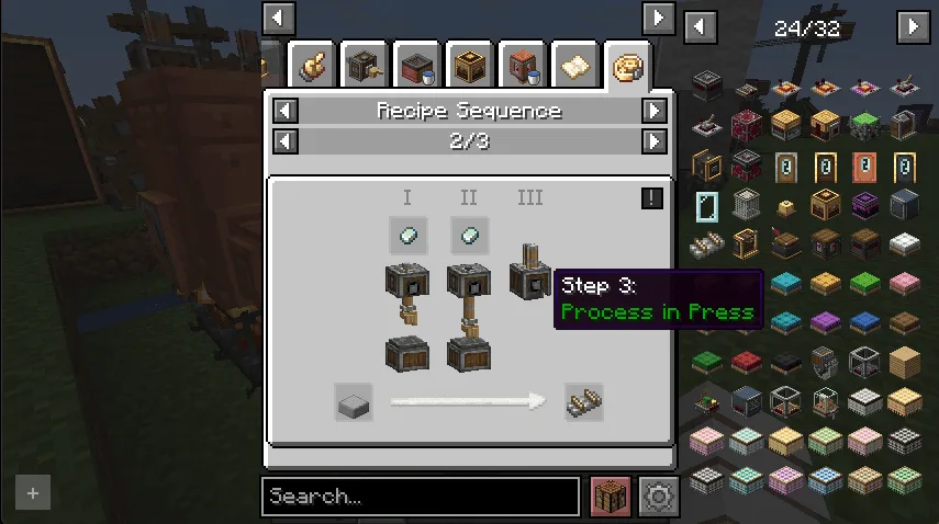 Интерфейс просмотра рецептов мода Create с интеграцией REI.