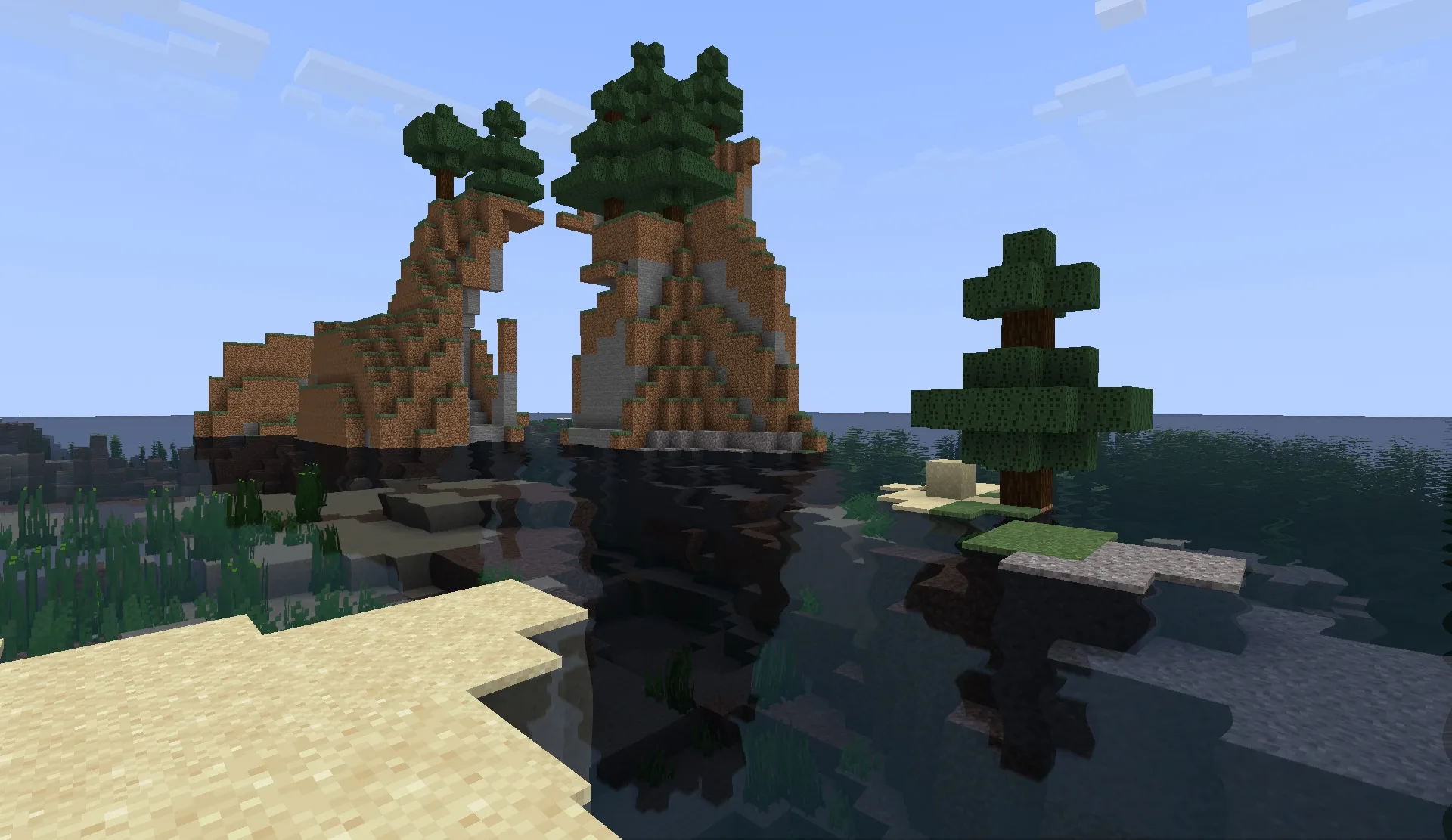 Шейдер воды в Minecraft, демонстрирующий альфа-версию океана.