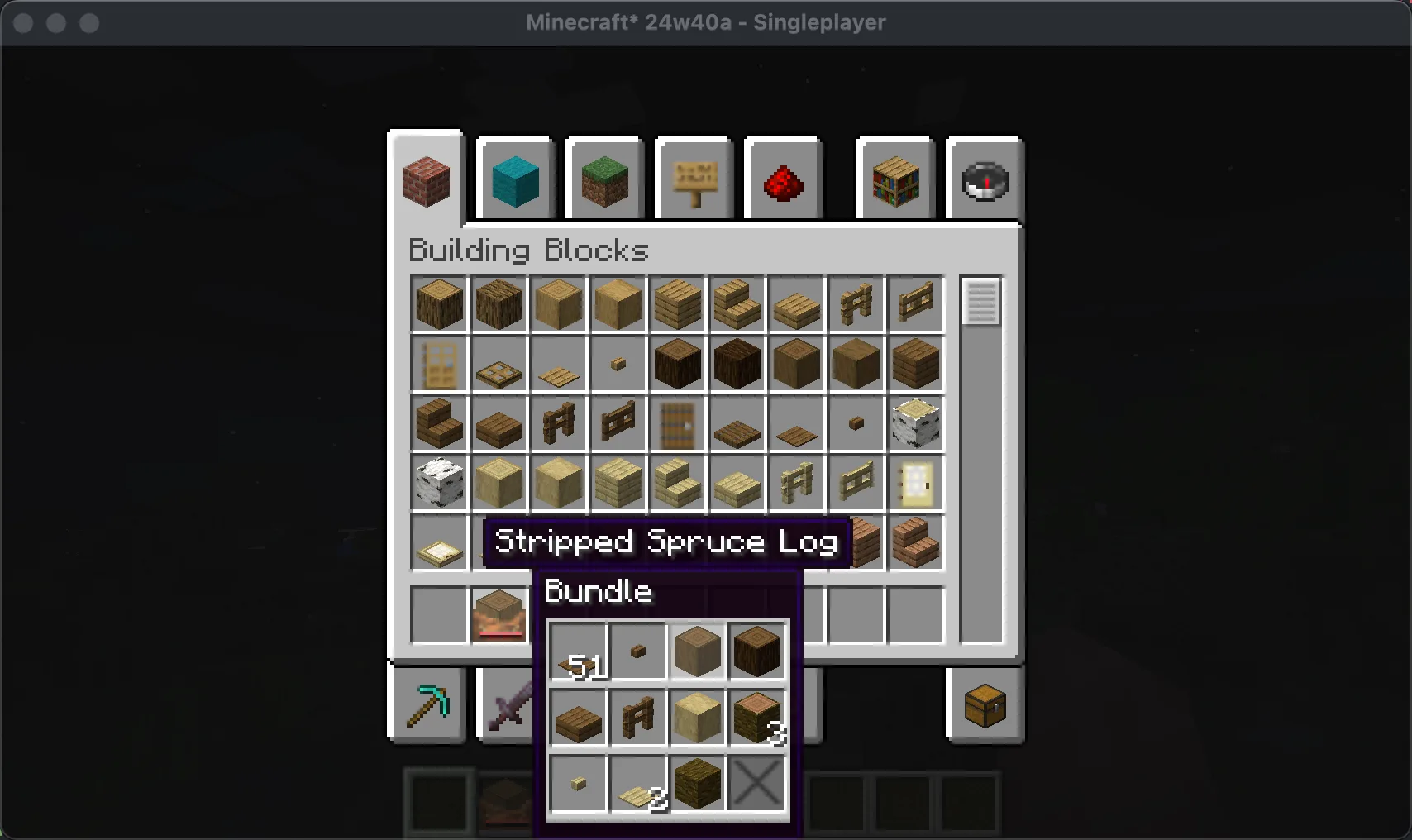 Демонстрация обновленного интерфейса для предмета «Мешок» (Old Bundle UI) в Minecraft.