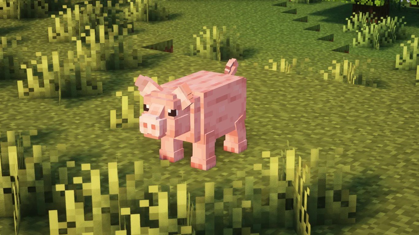 Группа свиней в загоне в Minecraft.