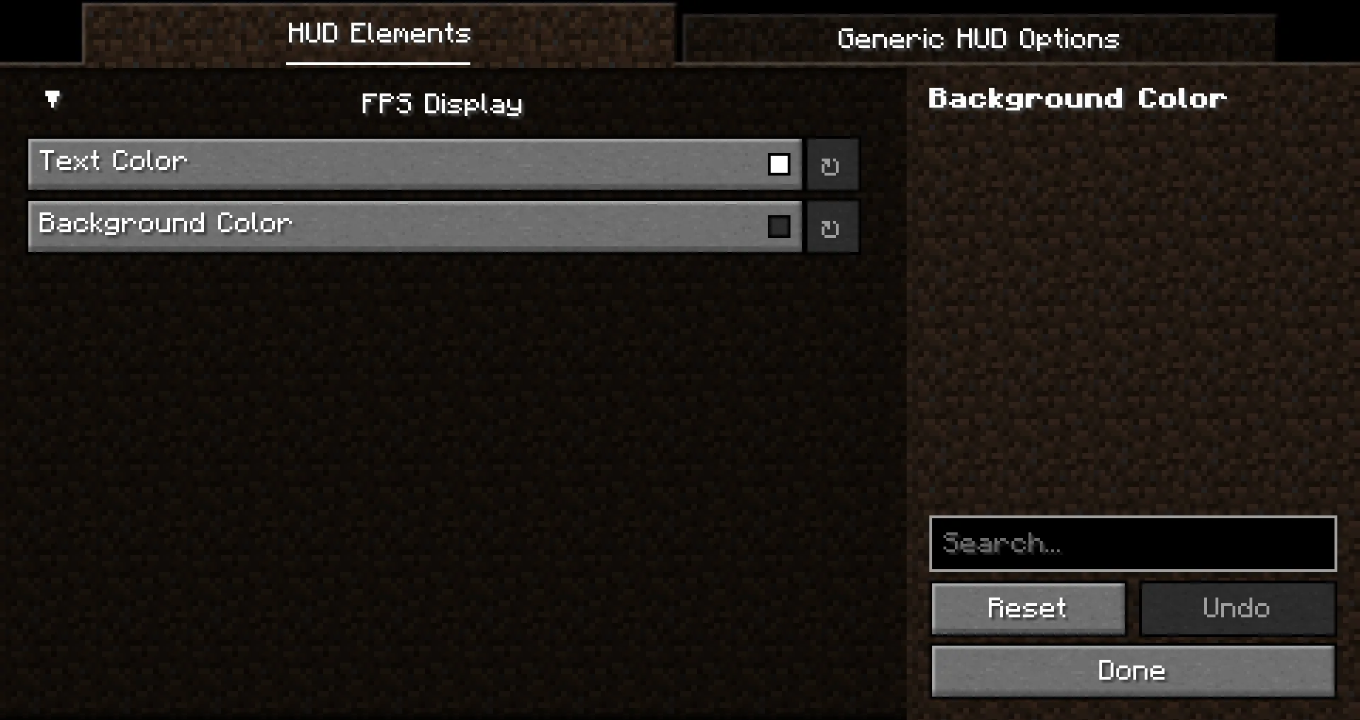Меню конфигурации элементов интерфейса HUD Lib