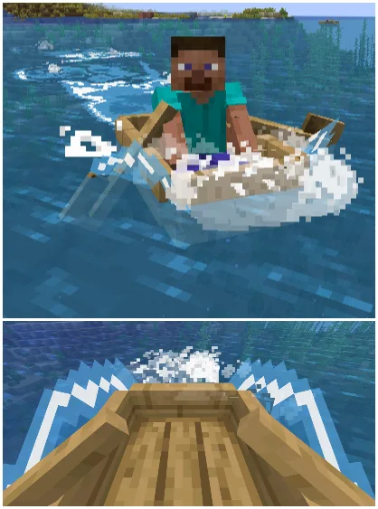 Анимированные брызги воды перед лодкой.