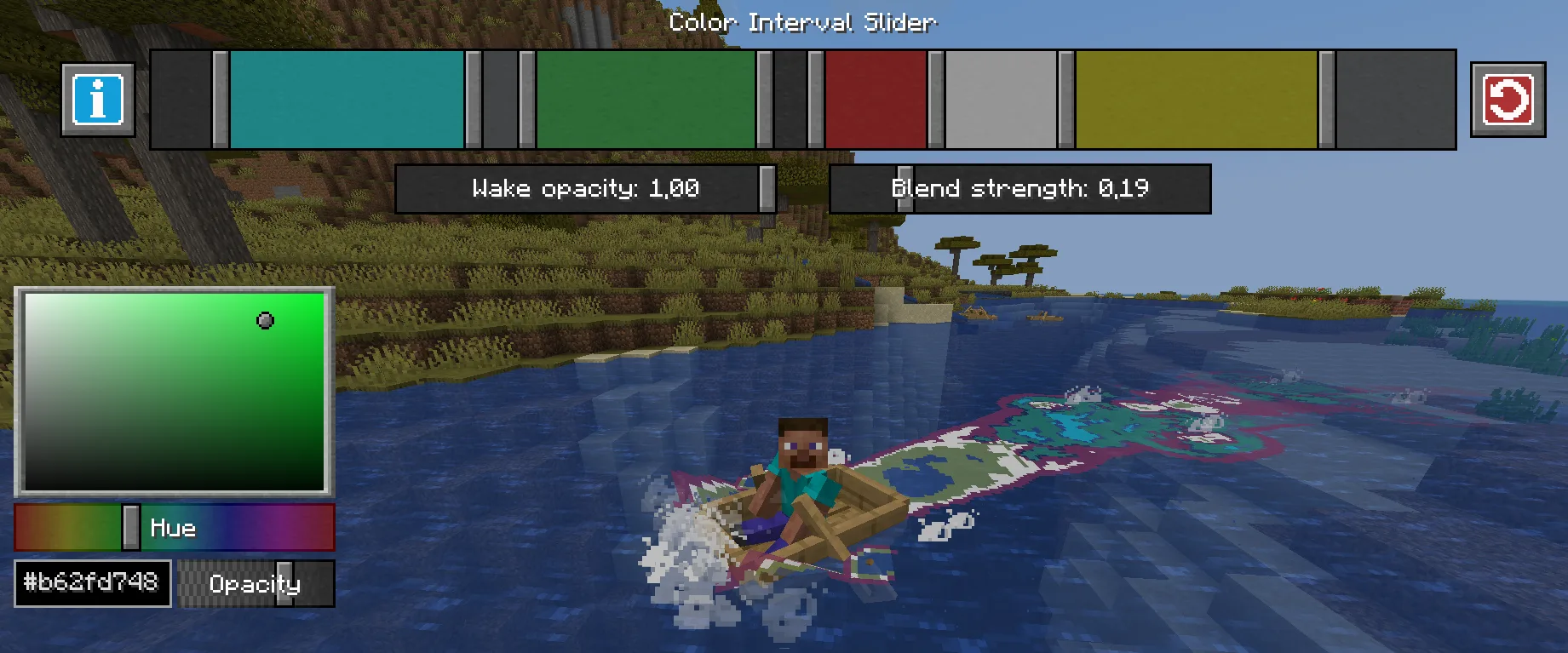 Настройки цвета для каждой секции следа в Minecraft.