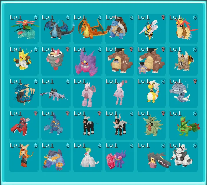 Страница меню выбора мега-покемонов в проекте Soul Megas.