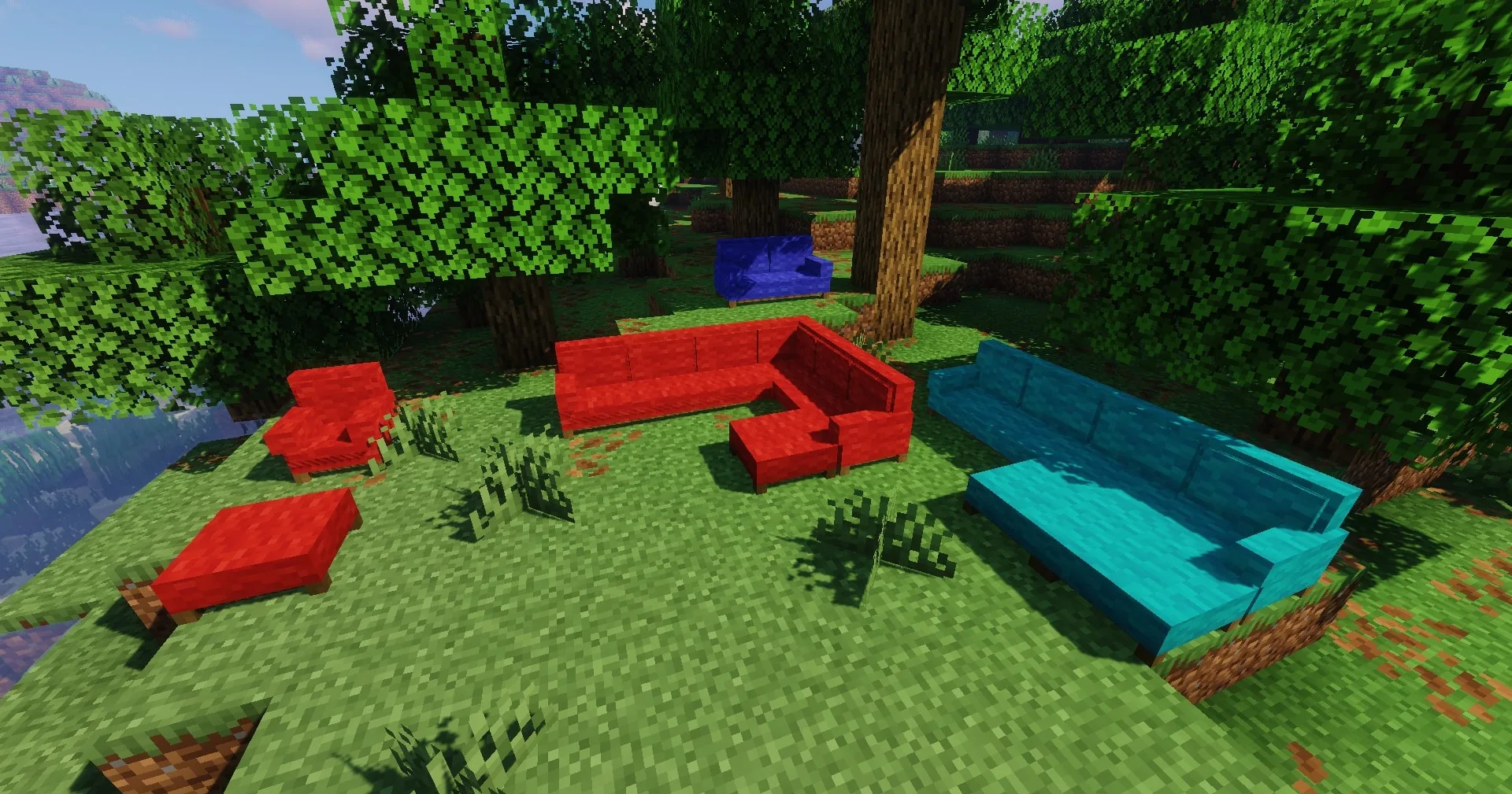 Диван и кушетка из мода Macaw's Furniture в Minecraft.