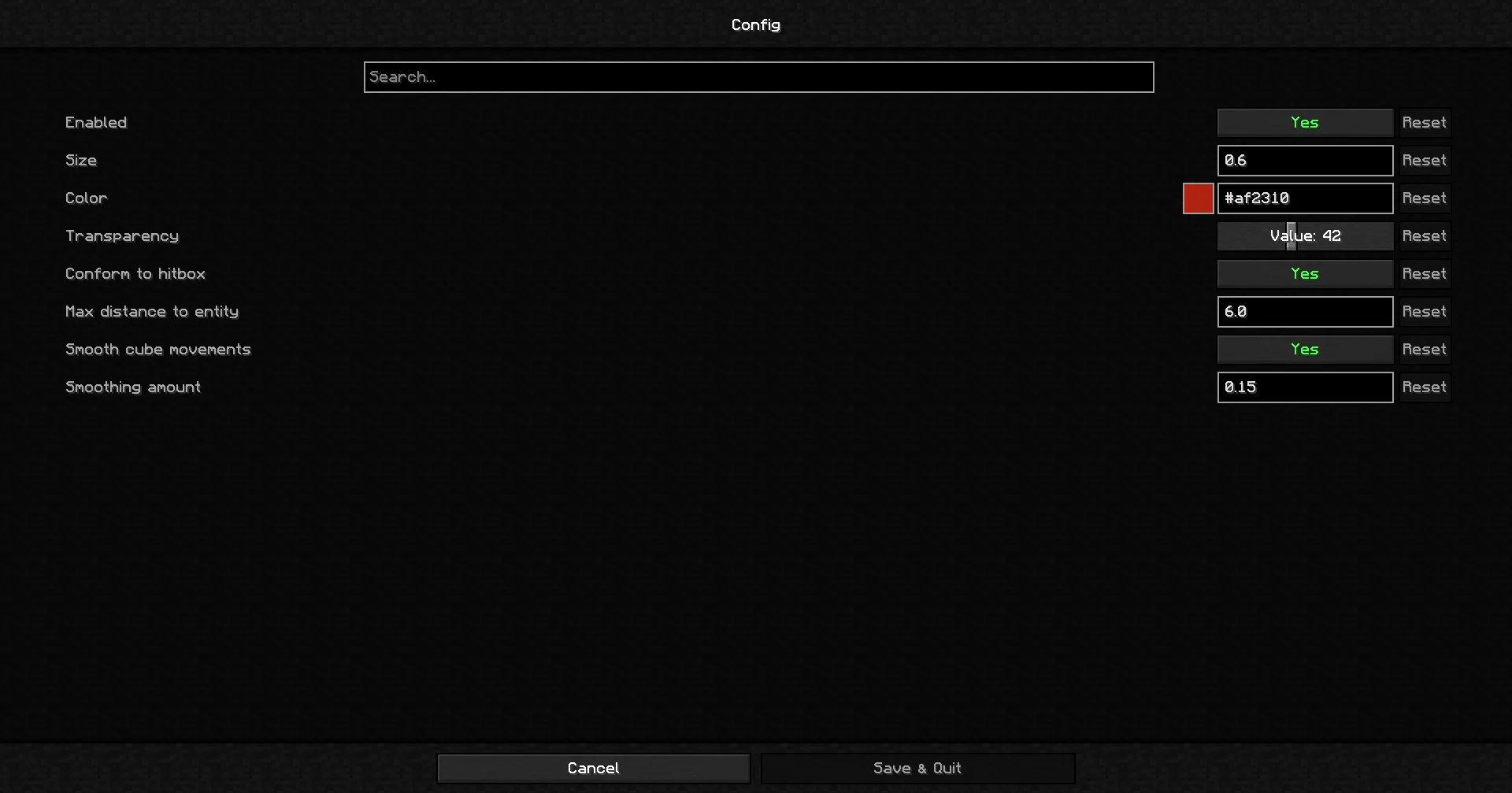 Меню настроек модификации Optimal Aim.
