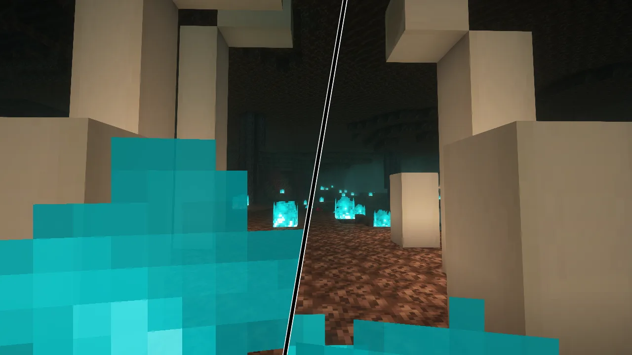 Сравнение текстур огня душ до и после включения Slim Fire.