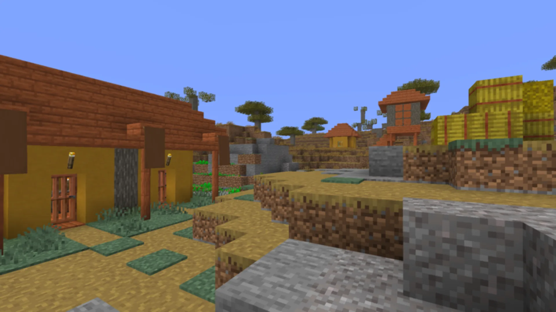 Скриншот деревни с использованием шейдер-пака FSR+ (альфа-версия, размытое изображение).