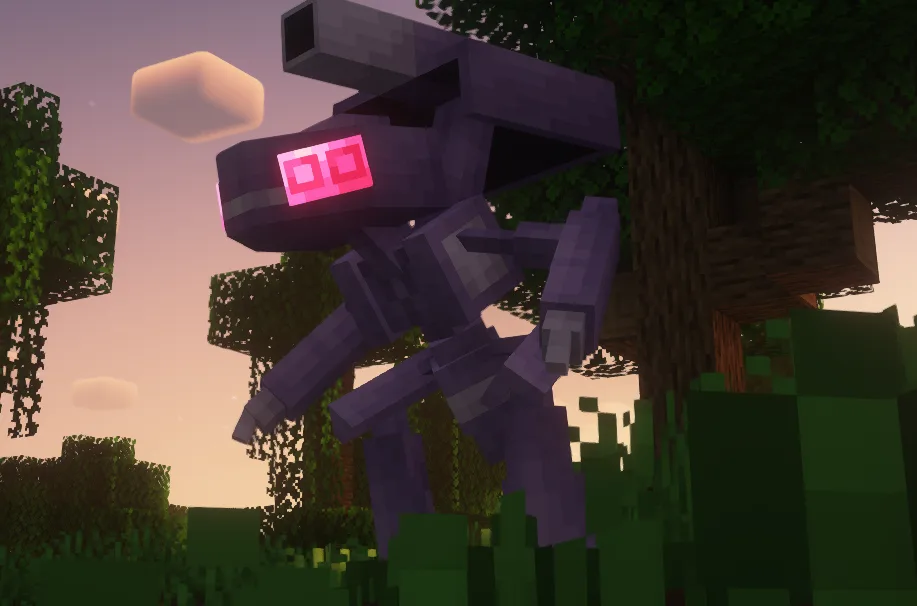 Покемон Генесект в подземной аметистовой жеоде в Minecraft.