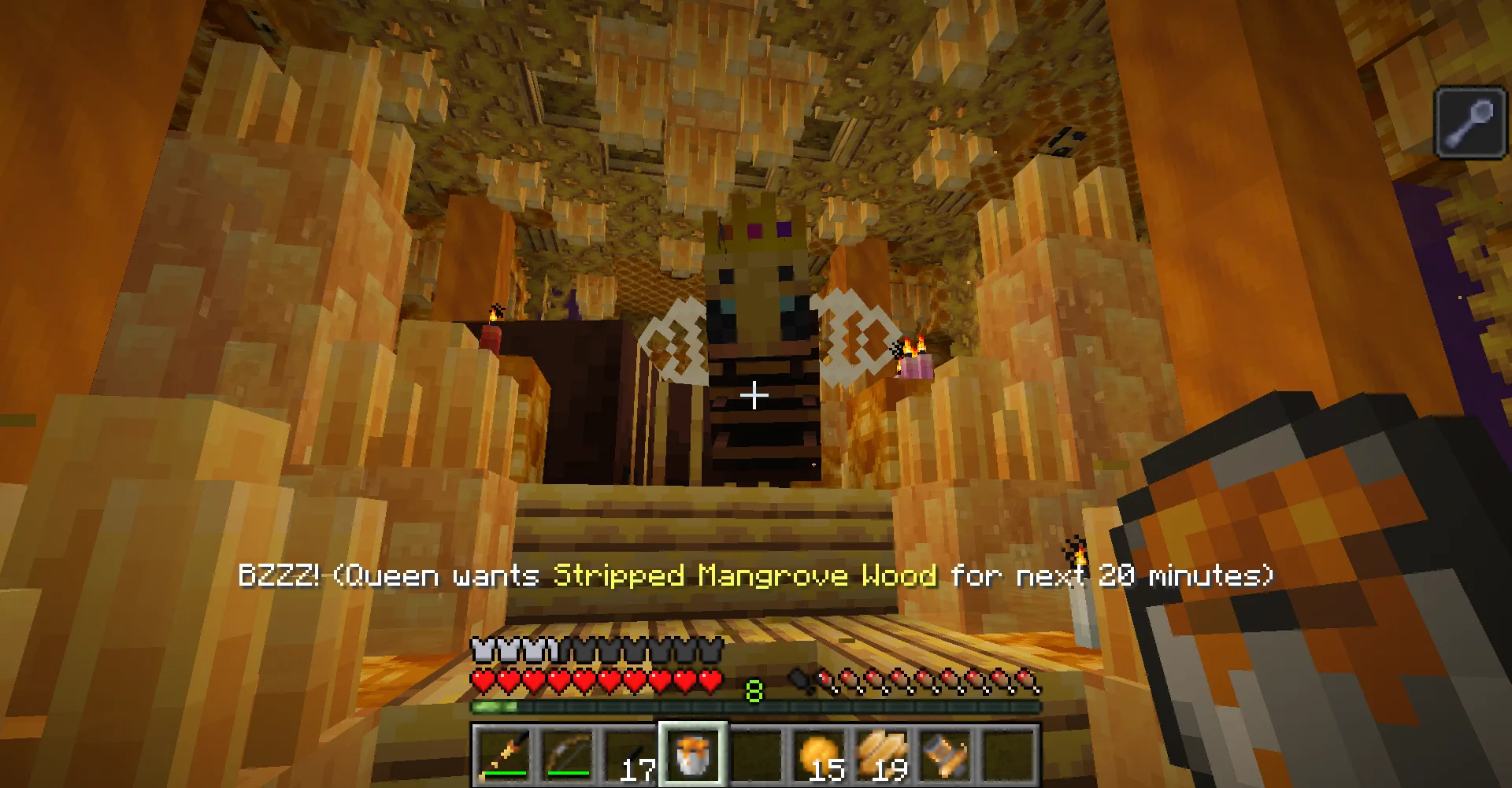 Игрок торгует с Королевой пчел в измерении The Bumblezone.