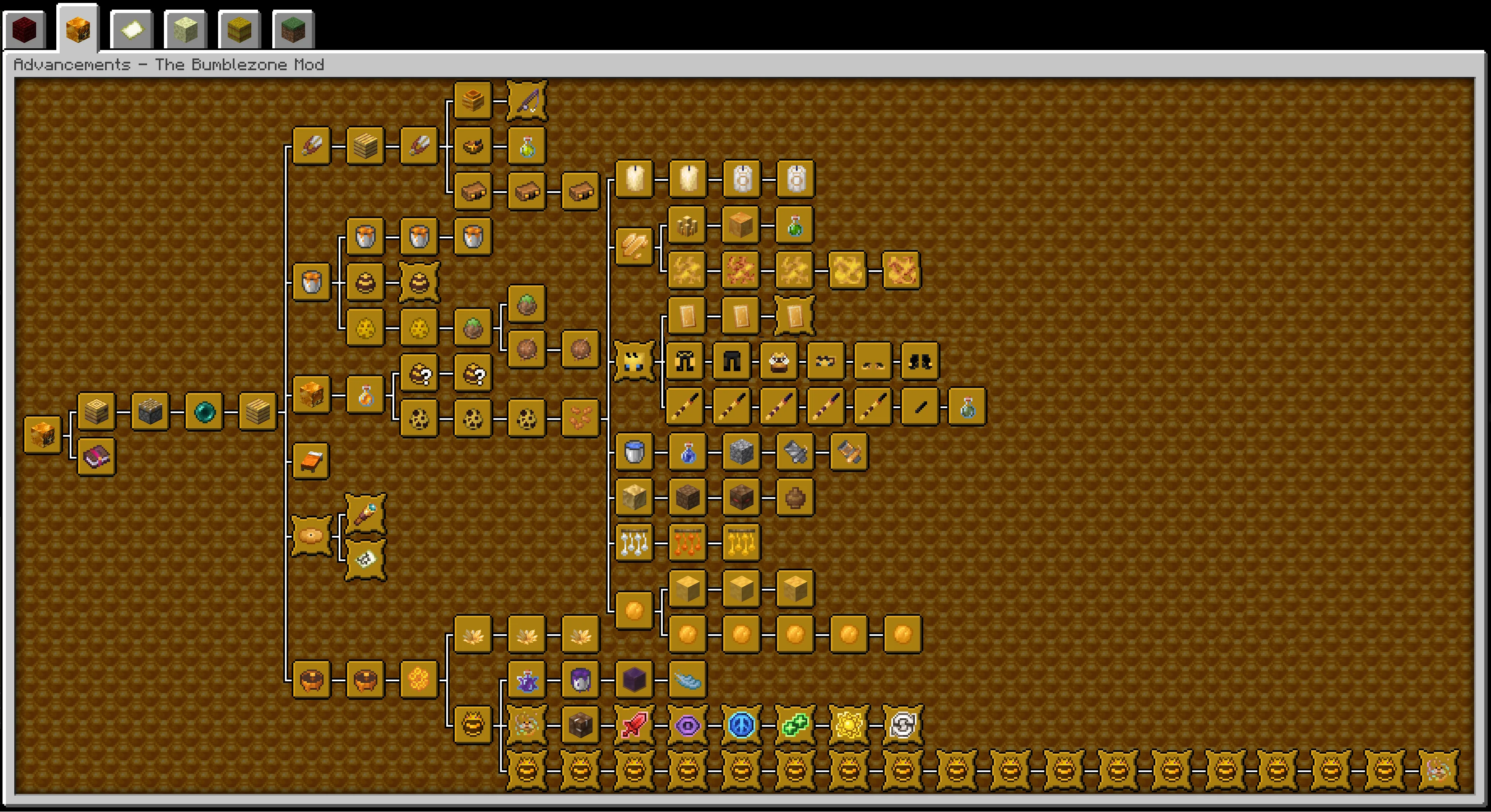 Меню достижений в моде The Bumblezone с описанием наград и игровых механик.