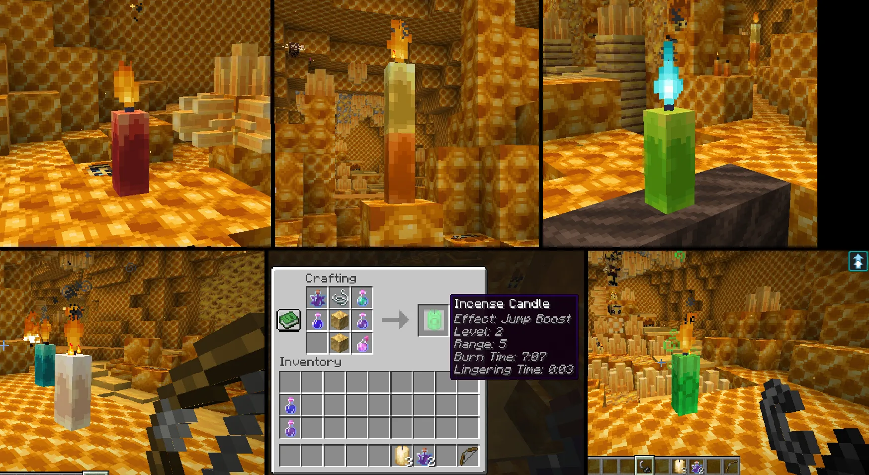 Свечи и благовония из мода The Bumblezone: с эффектами зелий, возможностью установки в воду и взаимодействием с огненными снарядами.