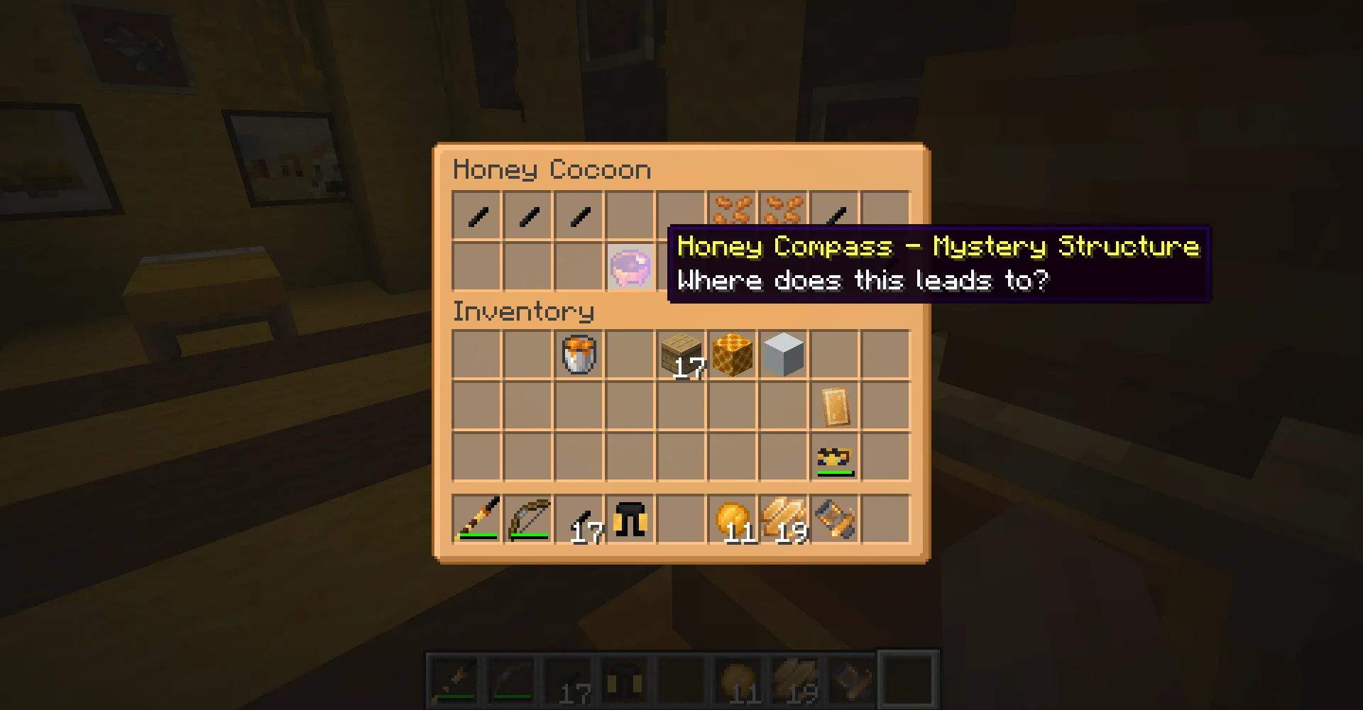 Медовый компас из мода The Bumblezone, указывающий путь к структурам в измерении.