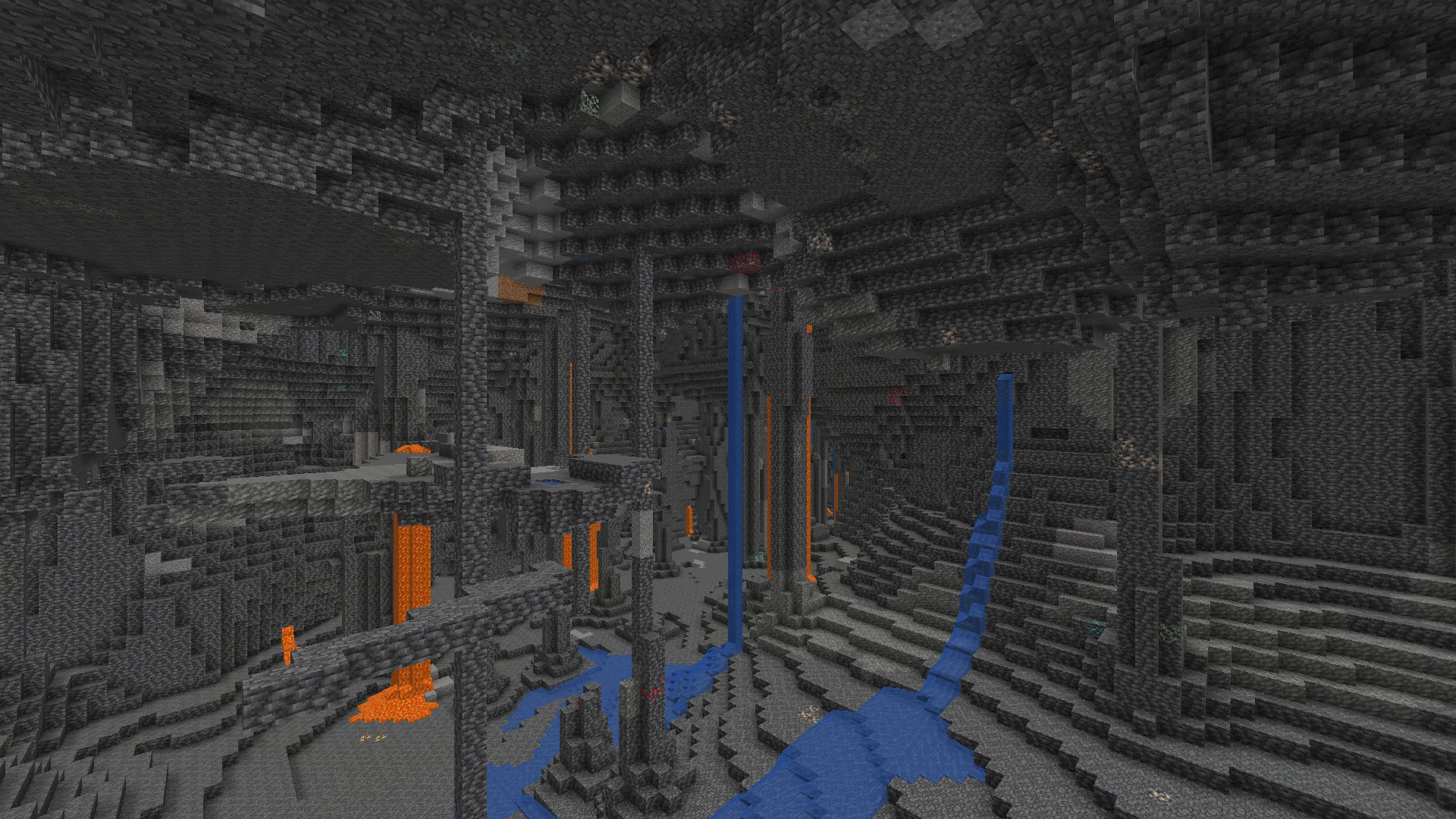 Пещера с ванильными рудами под эффектом ночного зрения