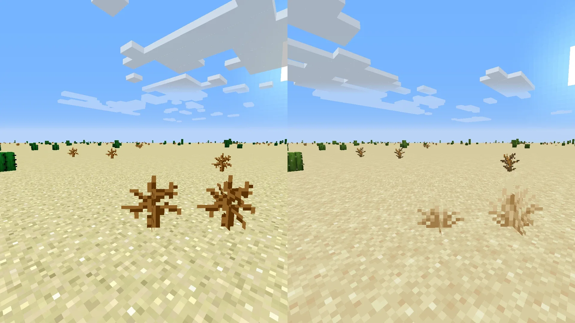 Высокая и низкая сухая трава в Minecraft из ресурс-пака Backport Everything.