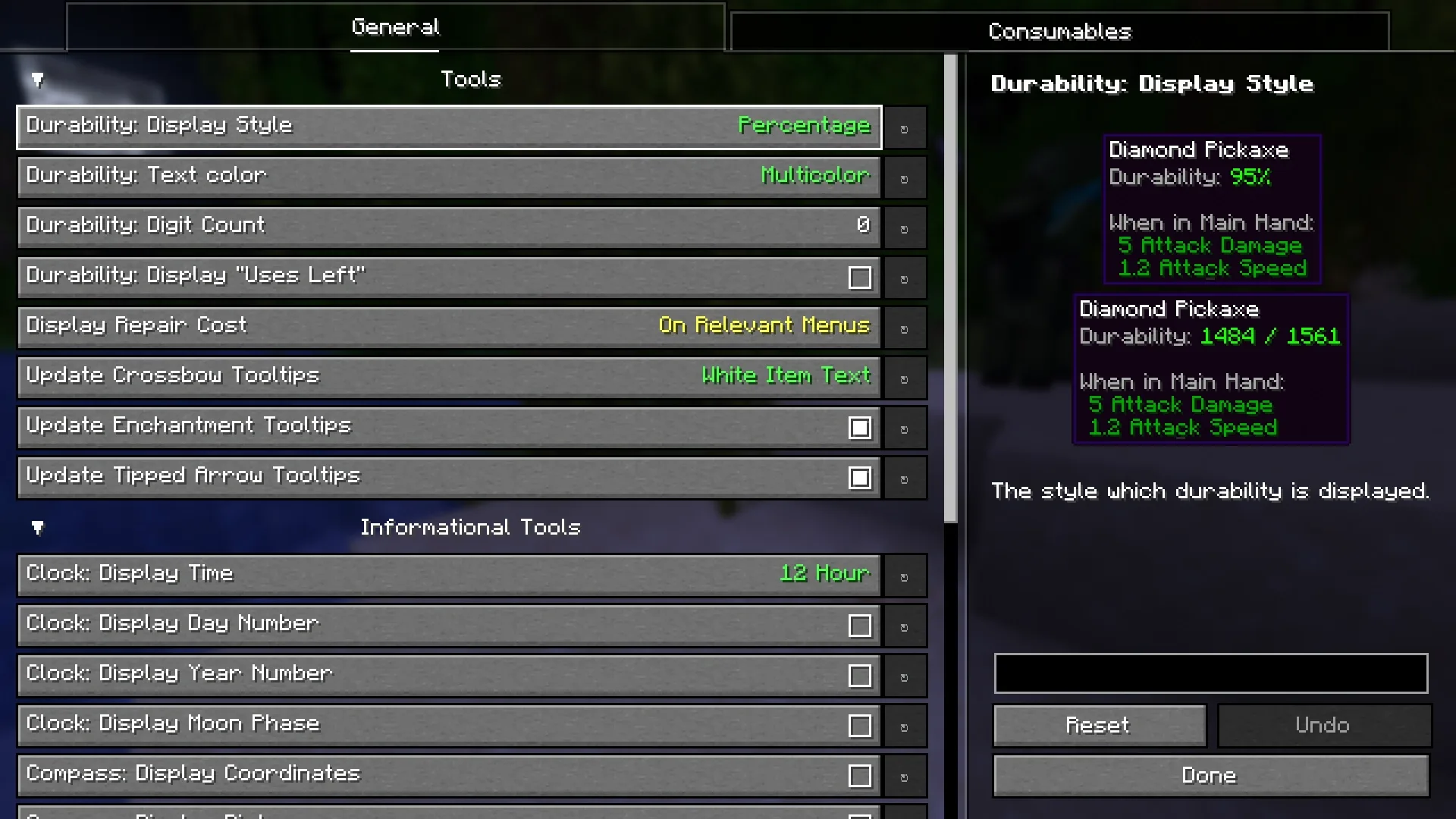 Экран настроек мода Tooltip Tweaks.