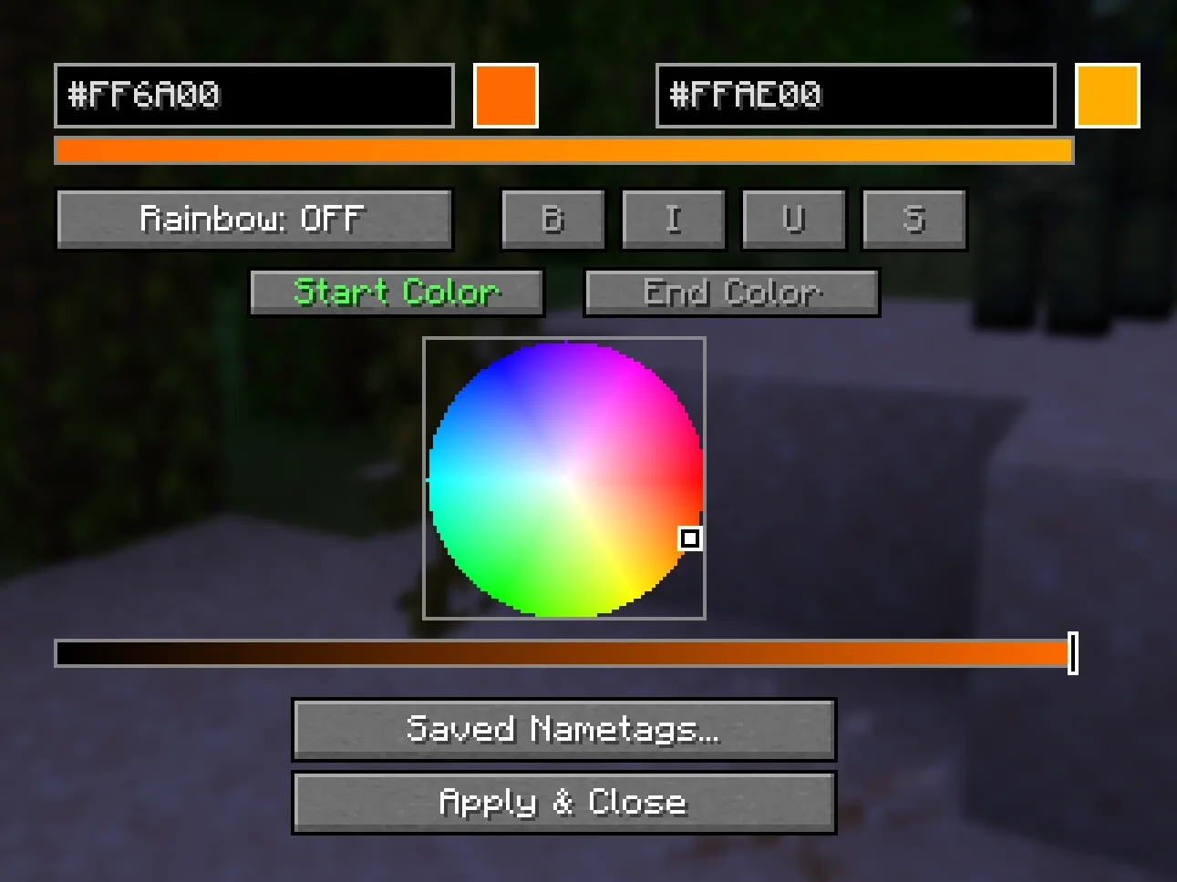 Главное меню мода Colored Names с цветовым кругом