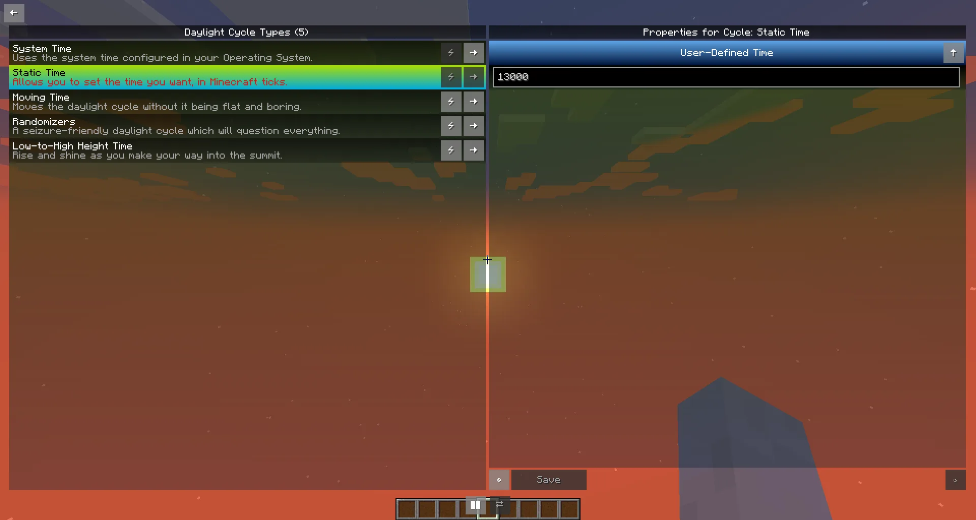 Двойной список типов и свойств циклов в интерфейсе мода