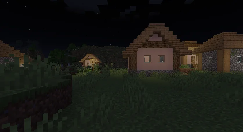 Сравнение освещения в Minecraft: изображение без использования шейдера Bright Plus.