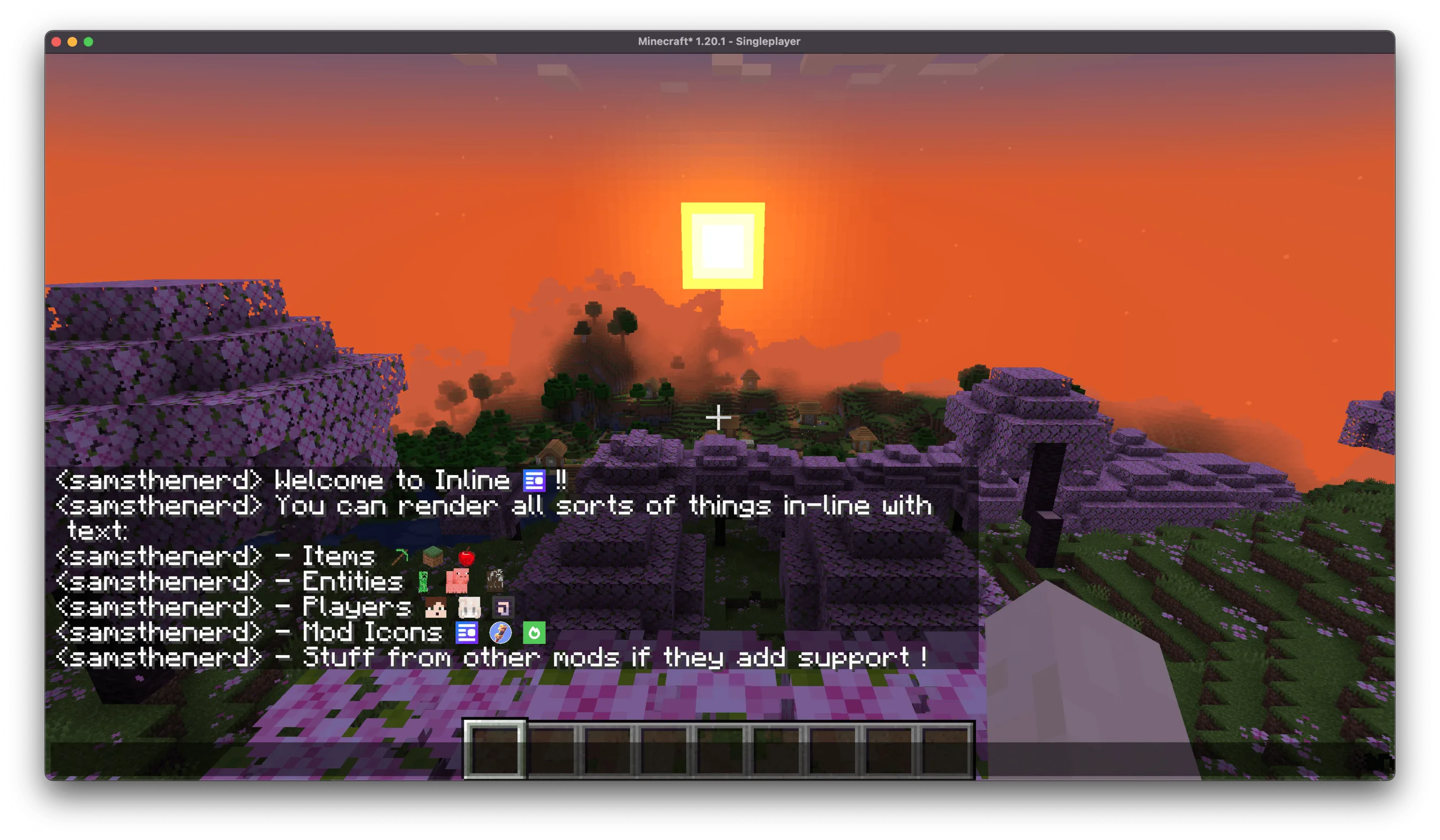 Скриншот демонстрации рендеринга объектов внутри чата в проекте Inline.