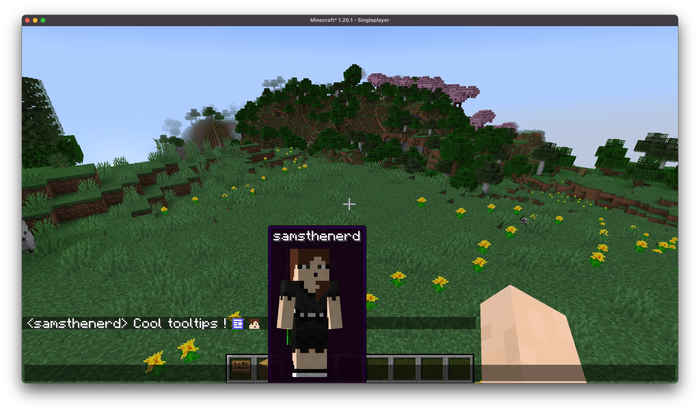 Всплывающая подсказка игрока в интерфейсе мода Inline с моделью персонажа внутри.