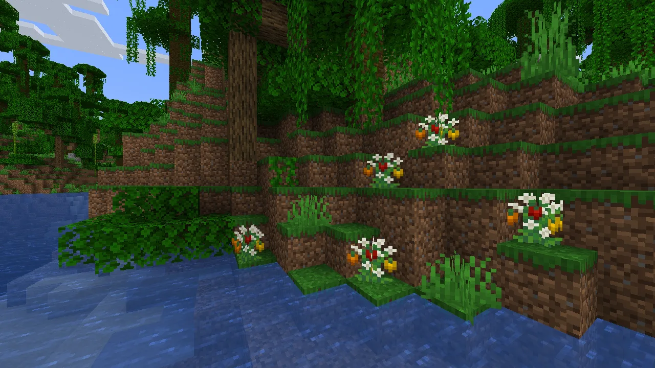 Дикие болгарские перцы, растущие в джунглях Minecraft.