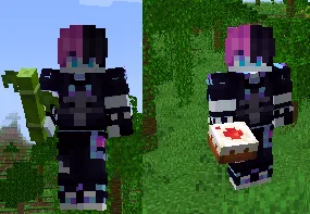 Ресурс-пак ⚔️MOB Items⚔️: 3D-модели бамбука и торта в руках игрока.