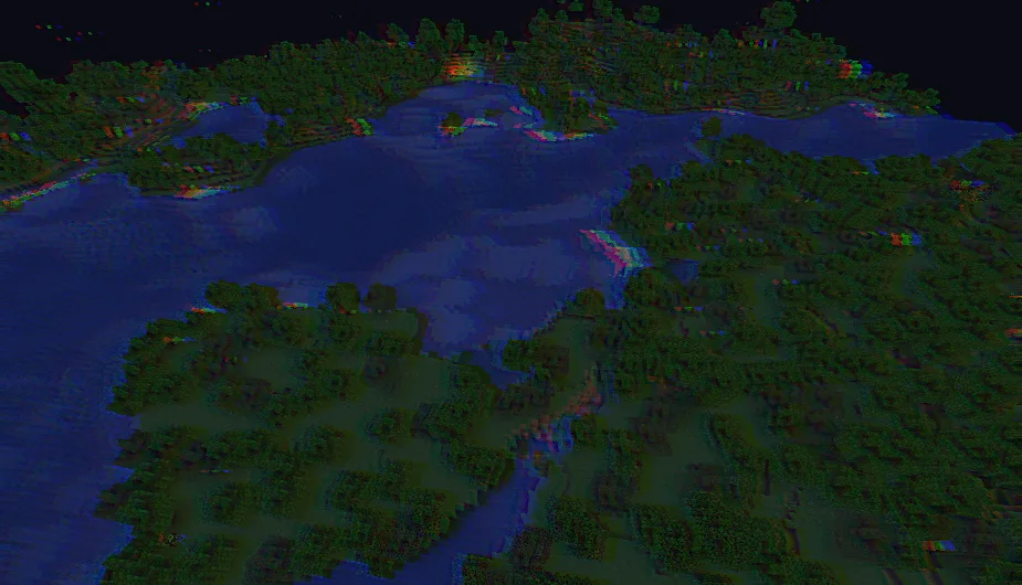 Лес с включенным эффектом глитча.