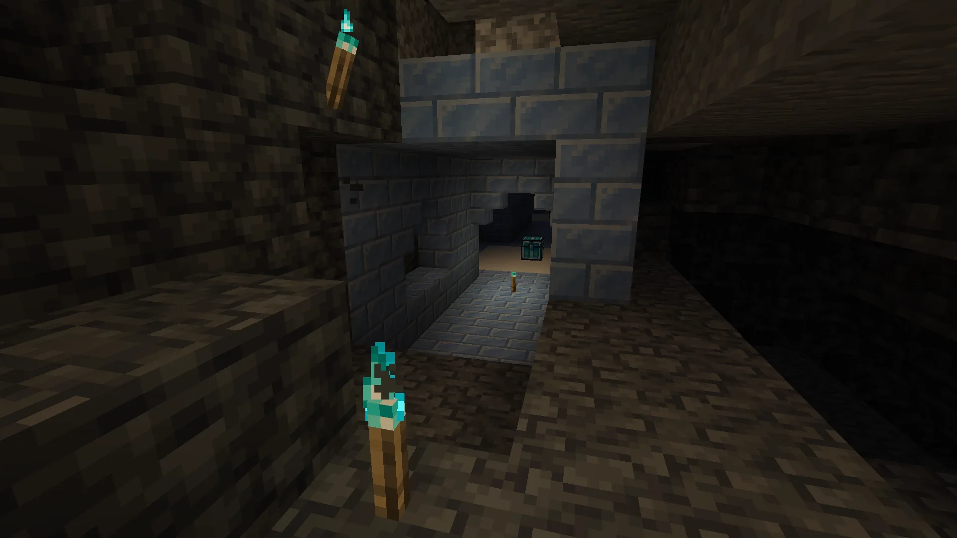 Ледяное подземелье в Minecraft.