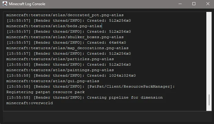Скриншот консоли логирования мода LogConsole.