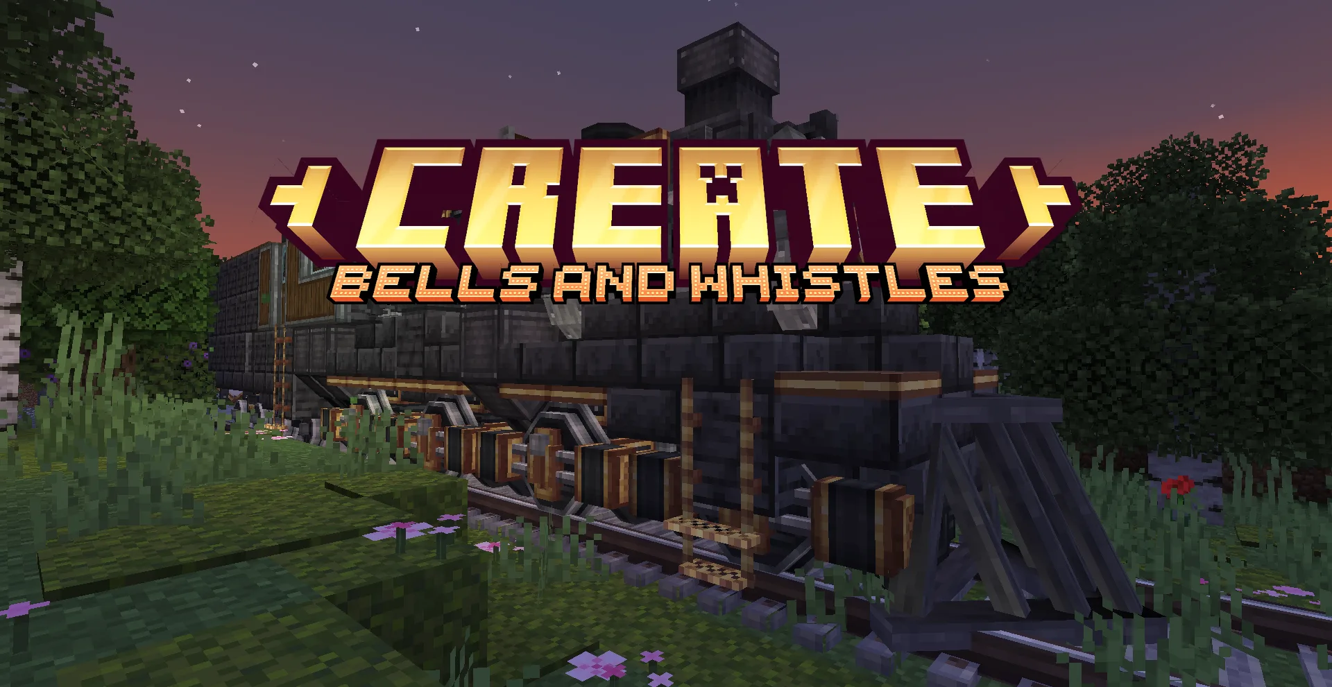 Поезд из мода Create: Bells & Whistles с логотипом модификации.