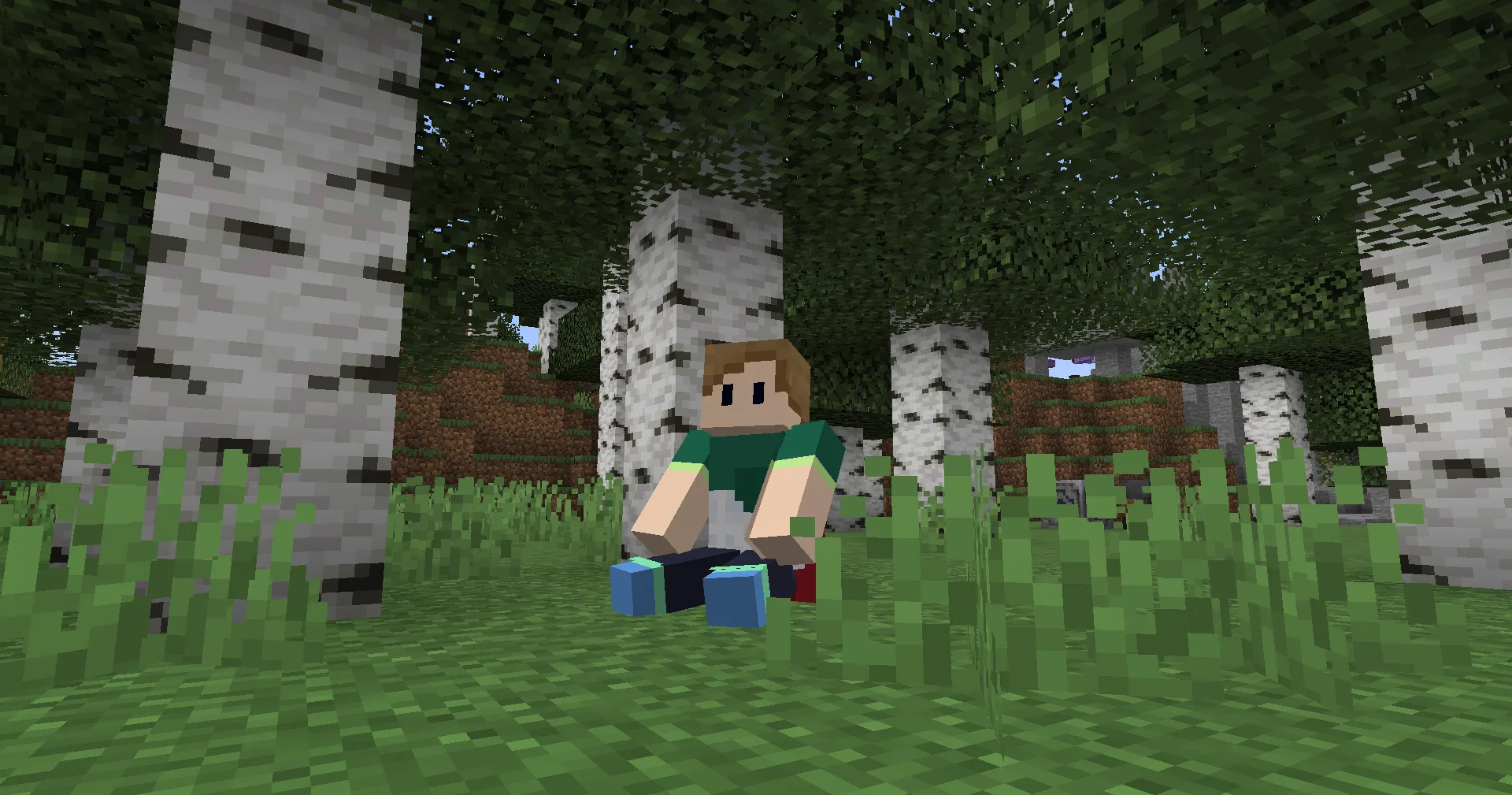 Игрок сидит на блоке в Minecraft с помощью дополнения Vanilla Refresh.