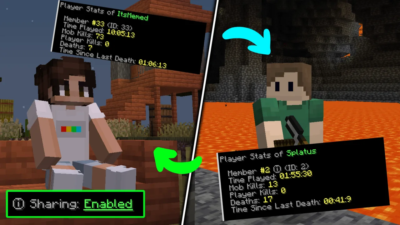 Интерфейс просмотра статистики игрока поблизости с помощью команды /trigger stats.