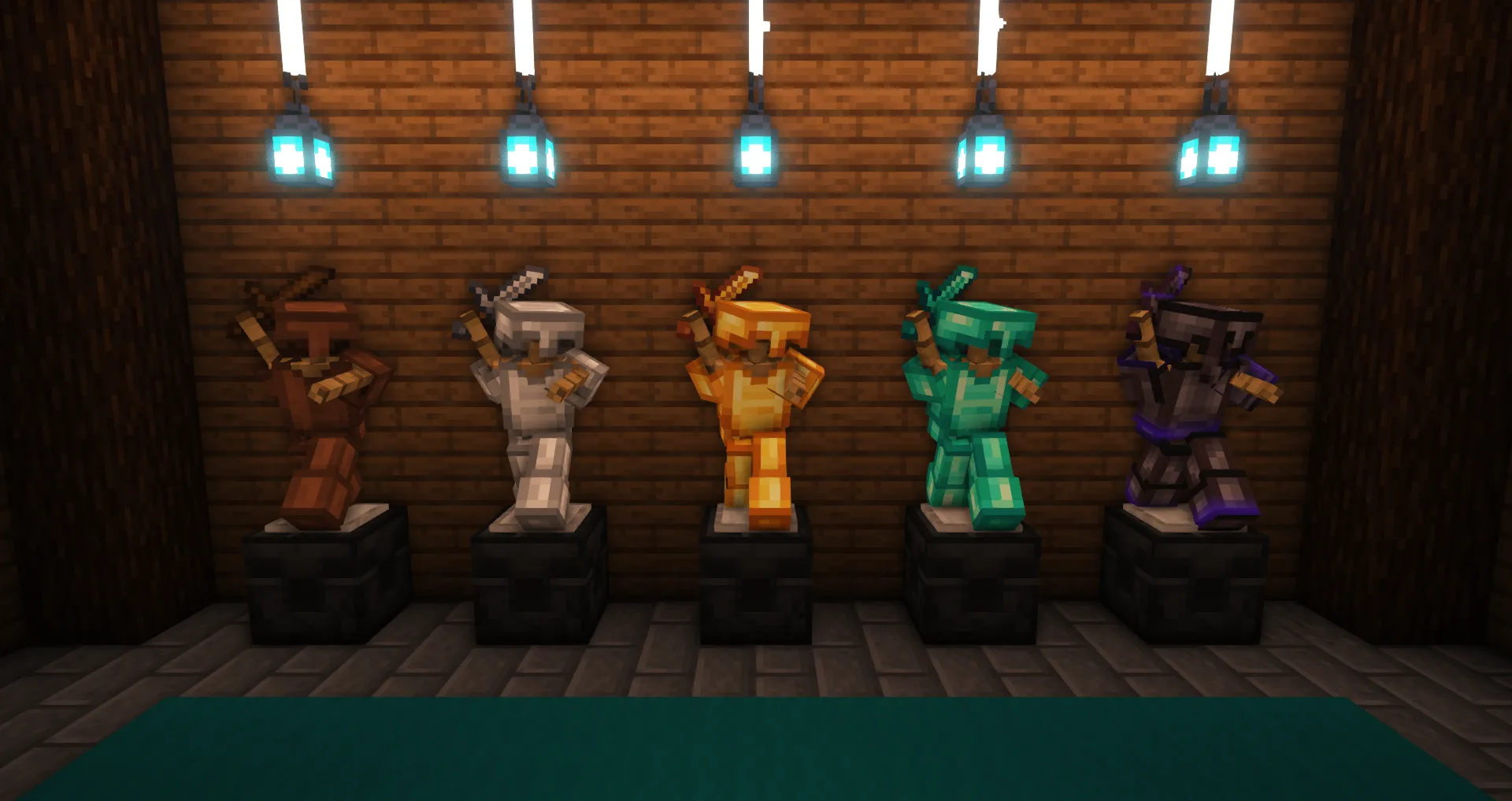 Стойка для брони с элементами снаряжения в стиле ресурспака Bits and Tweaks из проекта Vanilla Refresh.